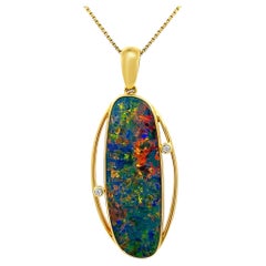 Premium Quality Australian 10.93ct Black Doublet Opal Pendant in 18K Yellow Gold