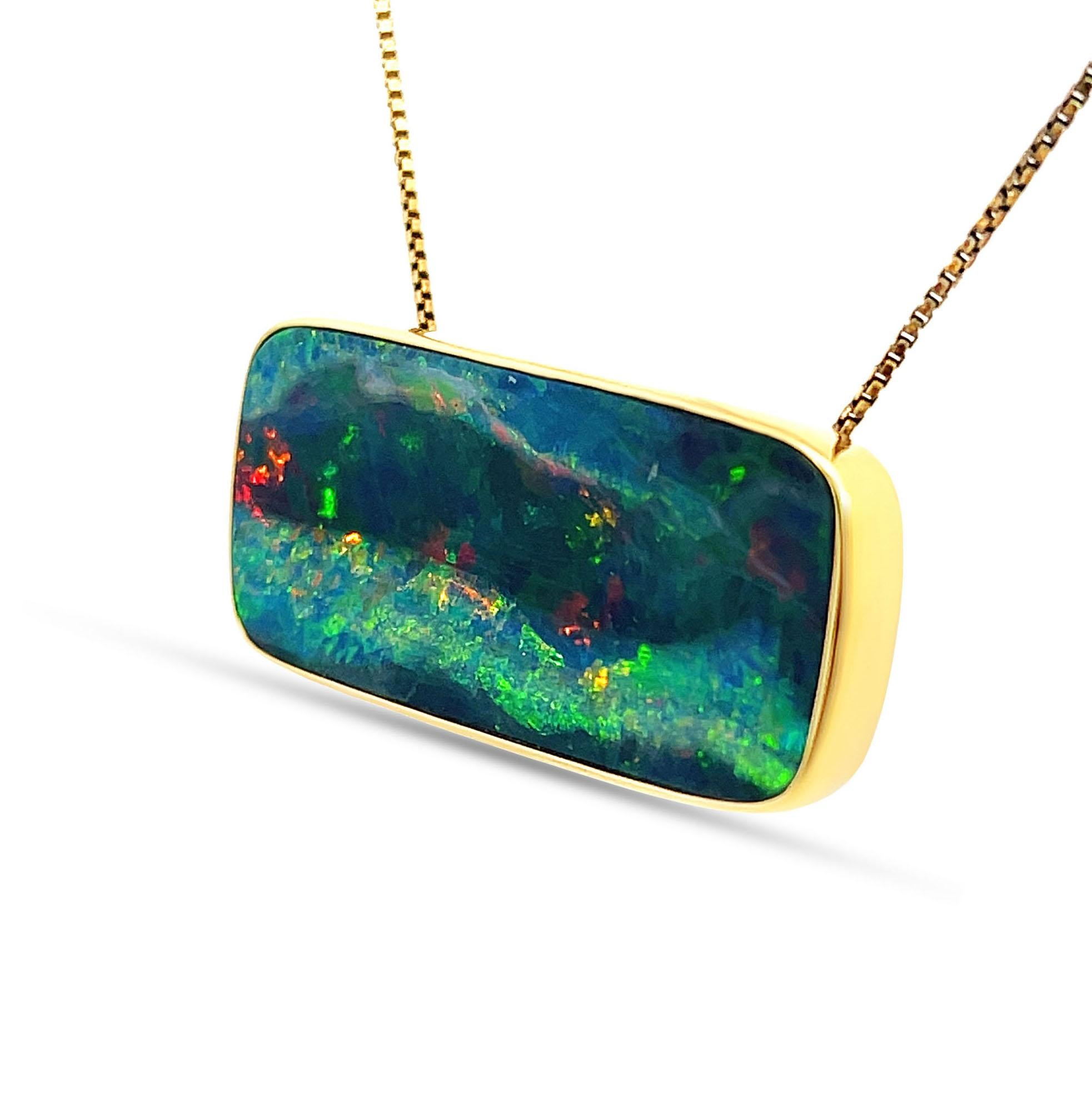 Contemporary Premium Quality Australian 22.62ct Opal Pendant Crafted in 18K Yellow Gold For Sale