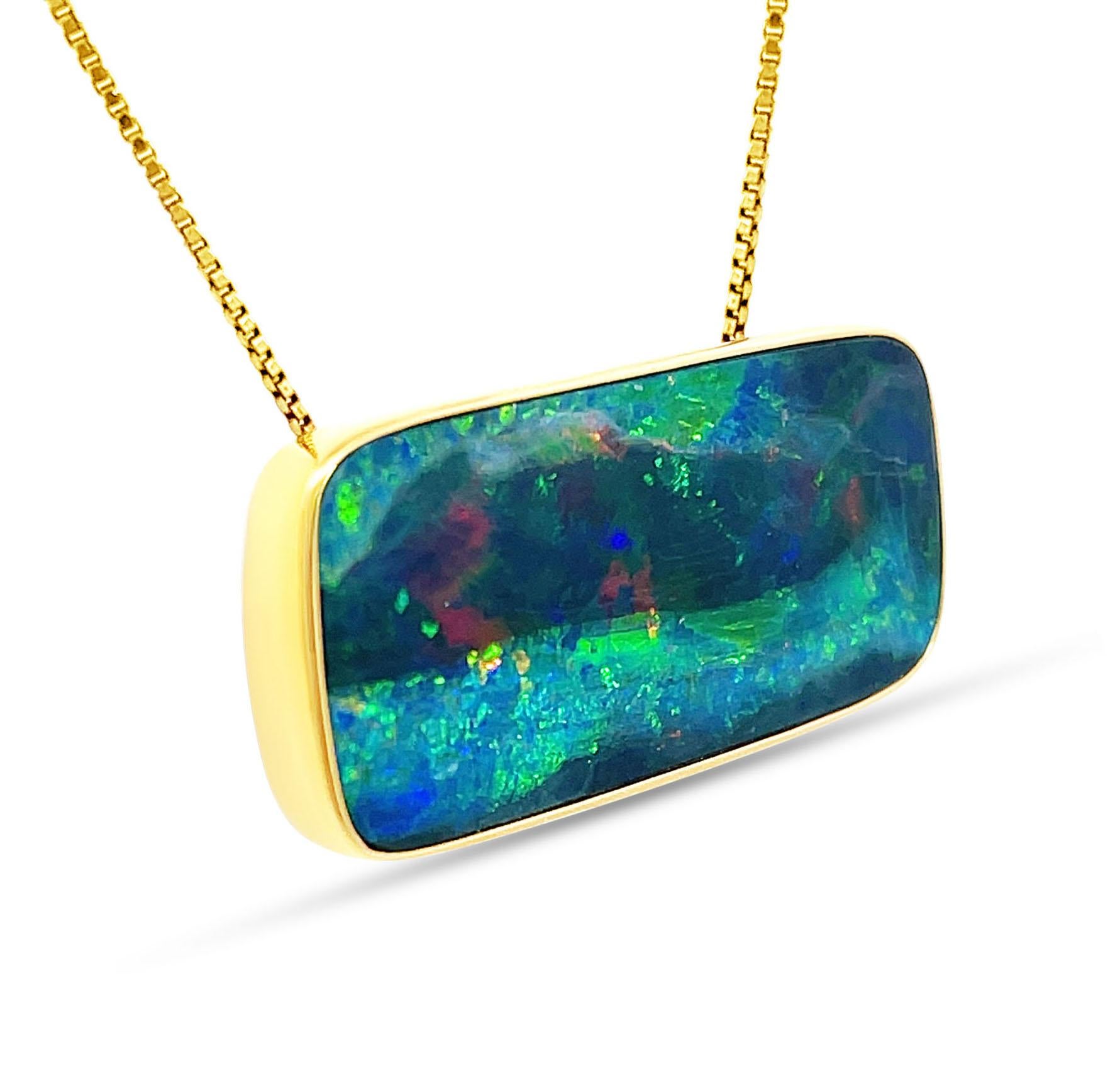 Cabochon Premium Quality Australian 22.62ct Opal Pendant Crafted in 18K Yellow Gold For Sale