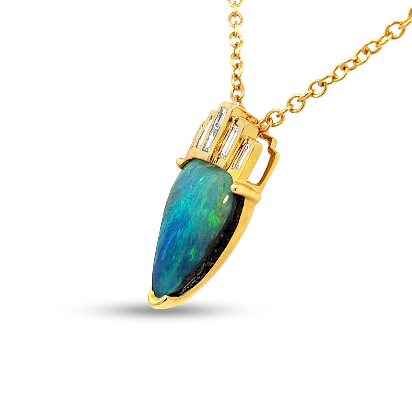 Contemporary Premium Quality Australian 4.18ct Boulder Opal Pendant With Diamonds in 18K Gold For Sale