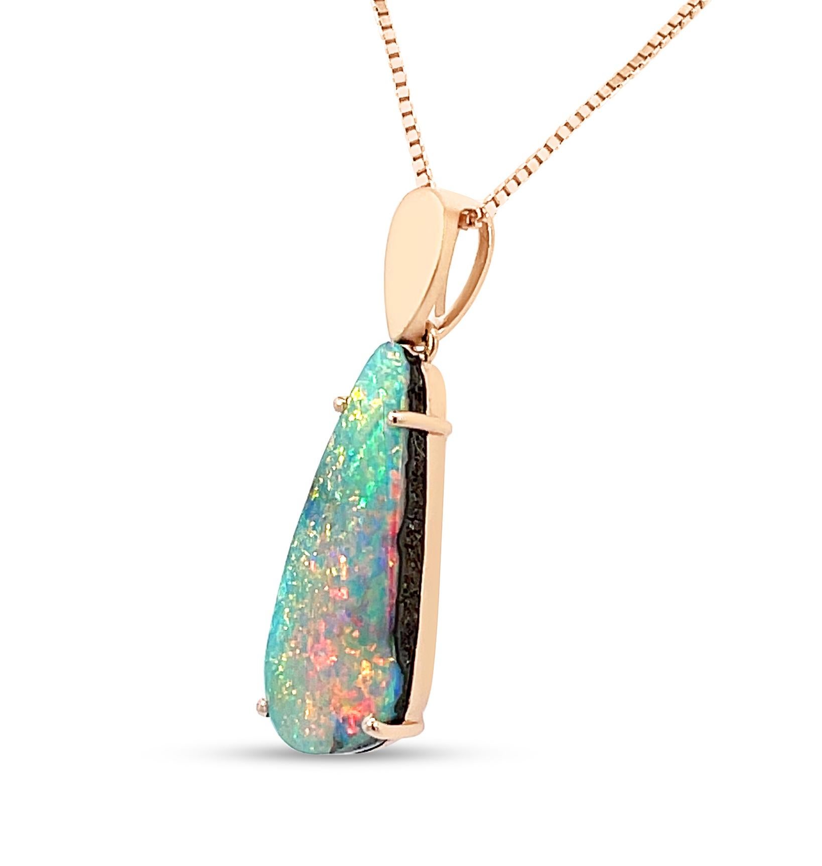 Contemporary Premium Quality Australian 5.03ct Boulder Opal Pendant in 18K Rose Gold For Sale