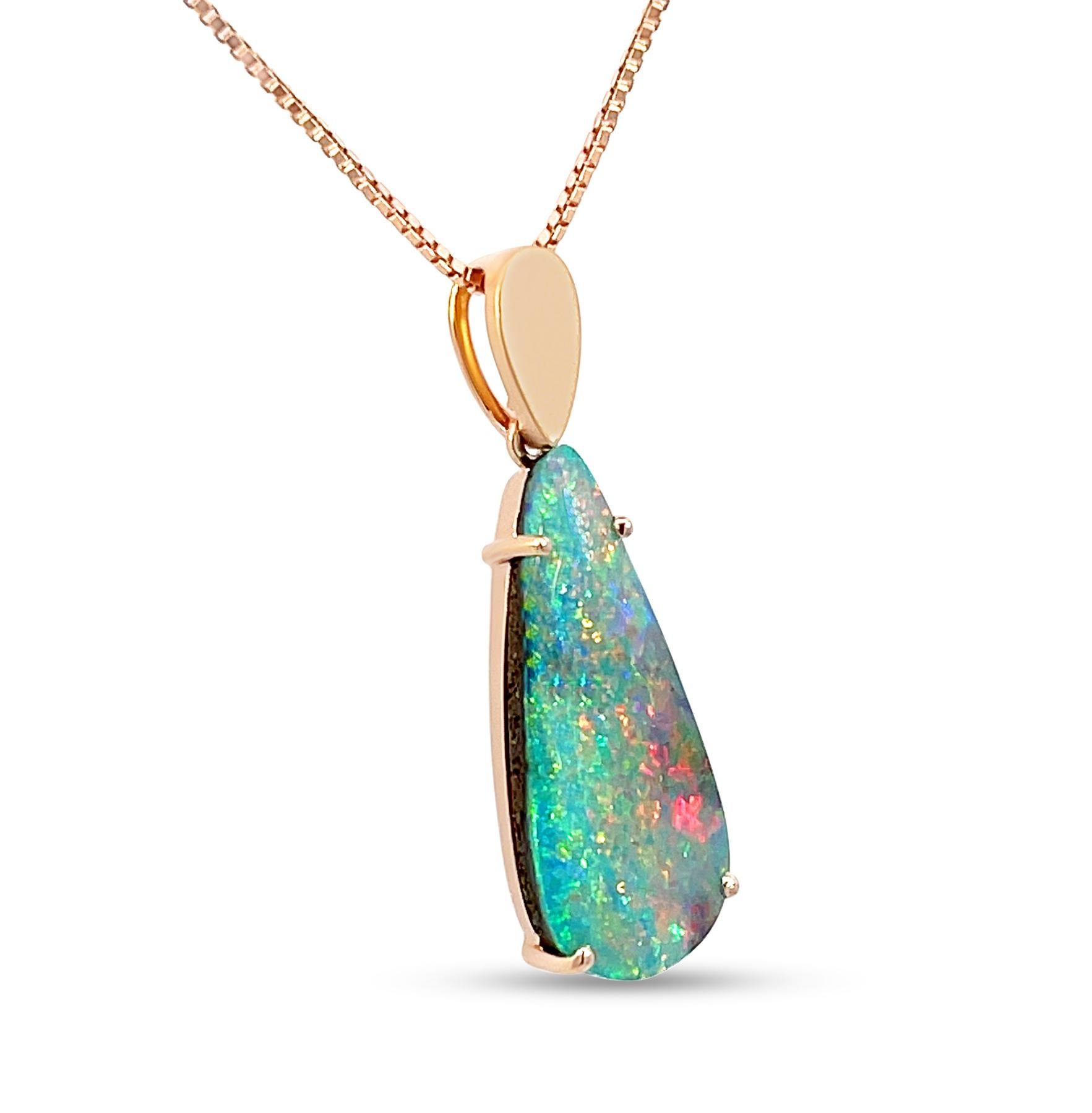 Cabochon Premium Quality Australian 5.03ct Boulder Opal Pendant in 18K Rose Gold For Sale