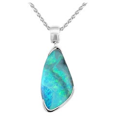 Premium Quality Australian 8.04ct Boulder Opal Pendant in 18K White Gold