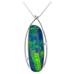 Premium Quality Australian 9.50ct Black Doublet Opal Pendant in 18K White Gold