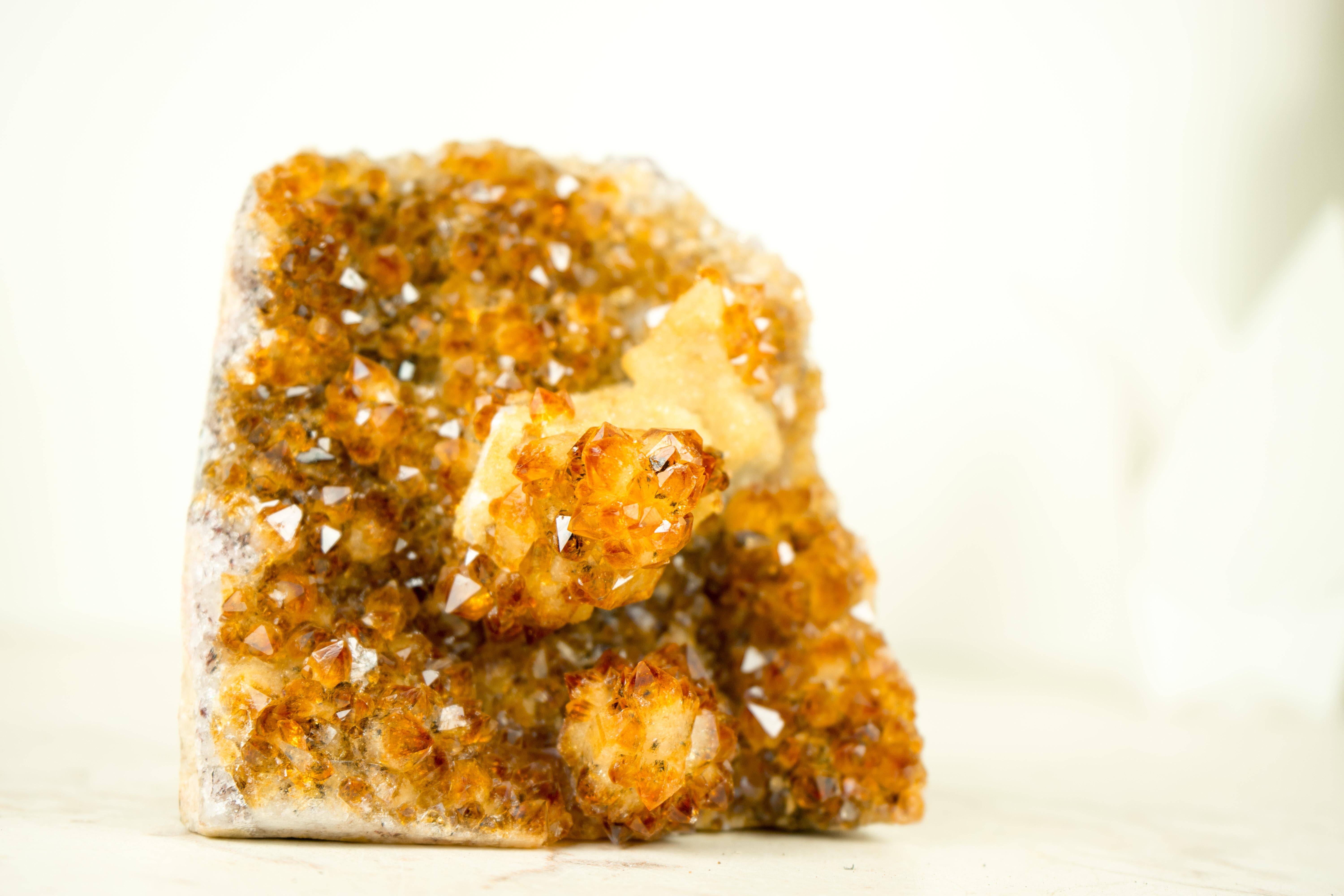 Premium Small Citrine Cluster with Stalactite Flower, with Rare Calcite & Druzy For Sale 4