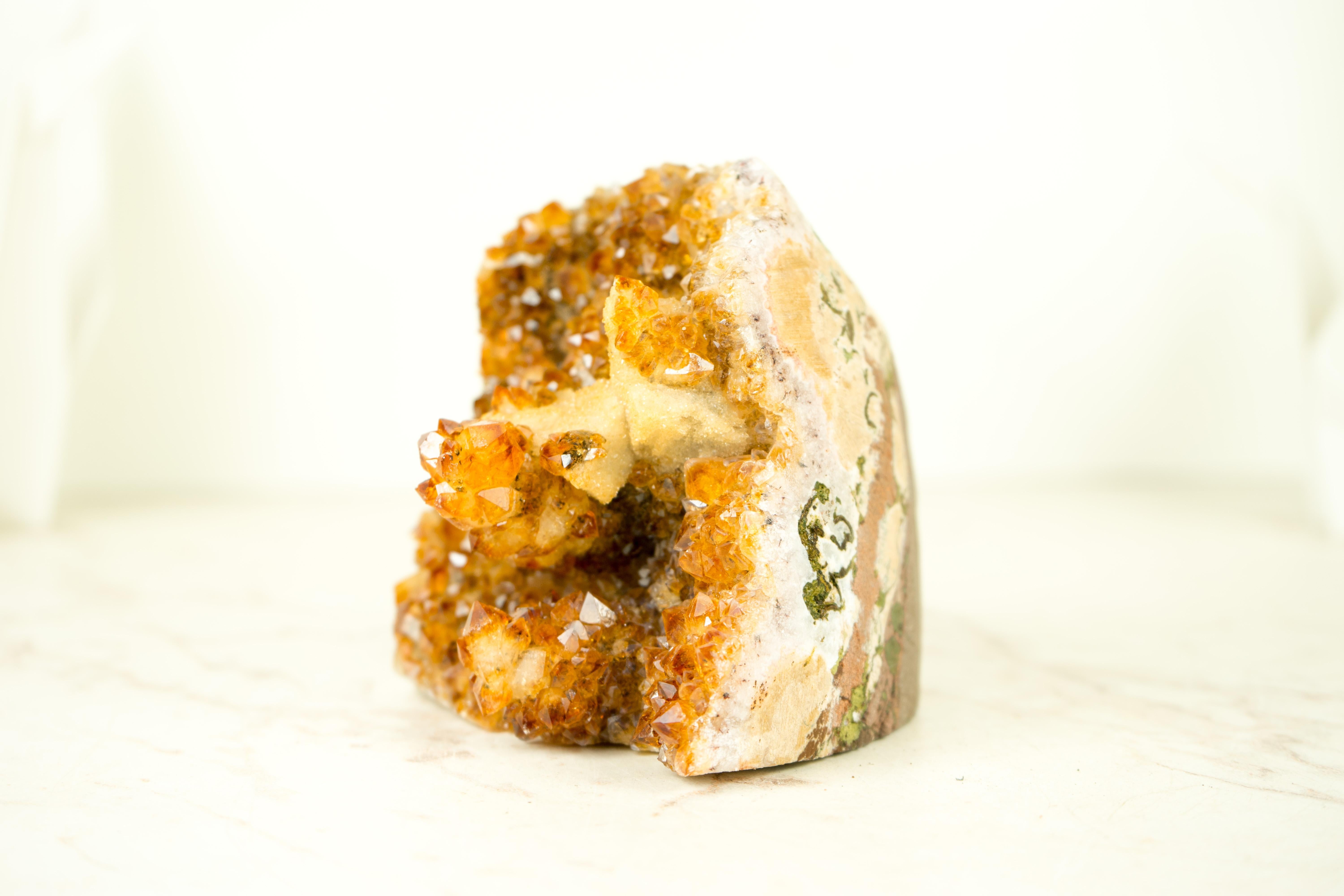 Premium Small Citrine Cluster with Stalactite Flower, with Rare Calcite & Druzy For Sale 5