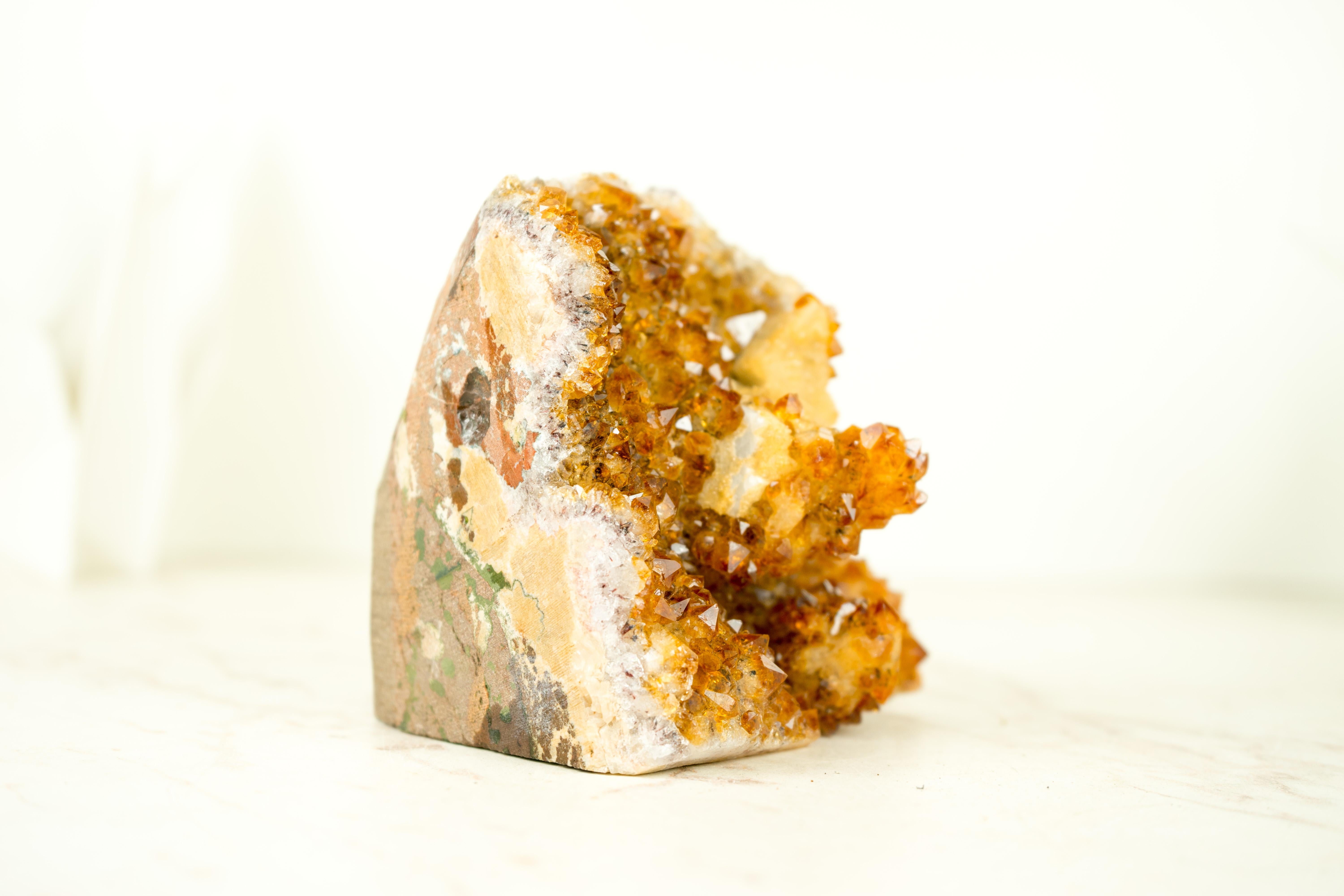 Premium Small Citrine Cluster with Stalactite Flower, with Rare Calcite & Druzy For Sale 8