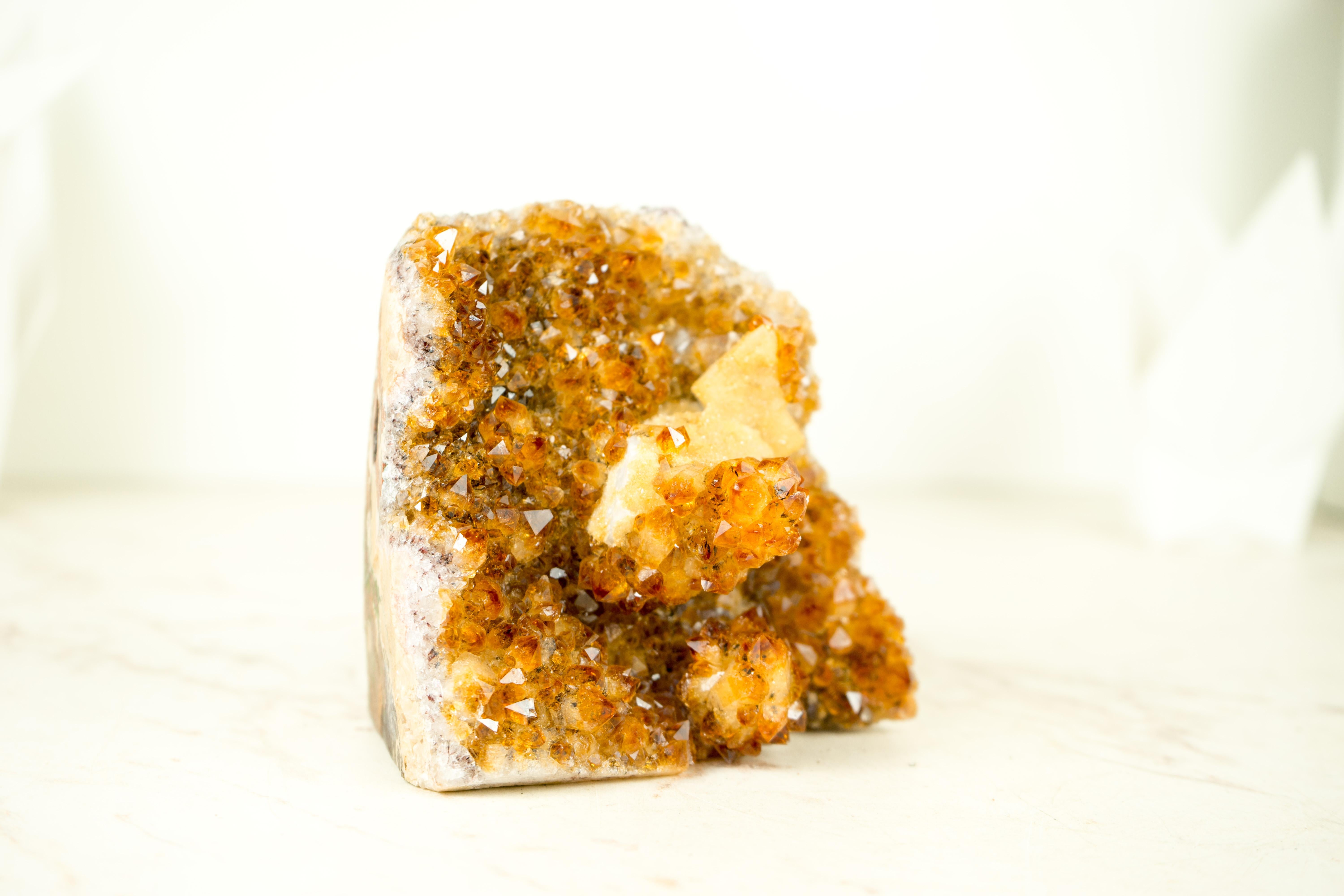 Agate Premium Small Citrine Cluster with Stalactite Flower, with Rare Calcite & Druzy For Sale