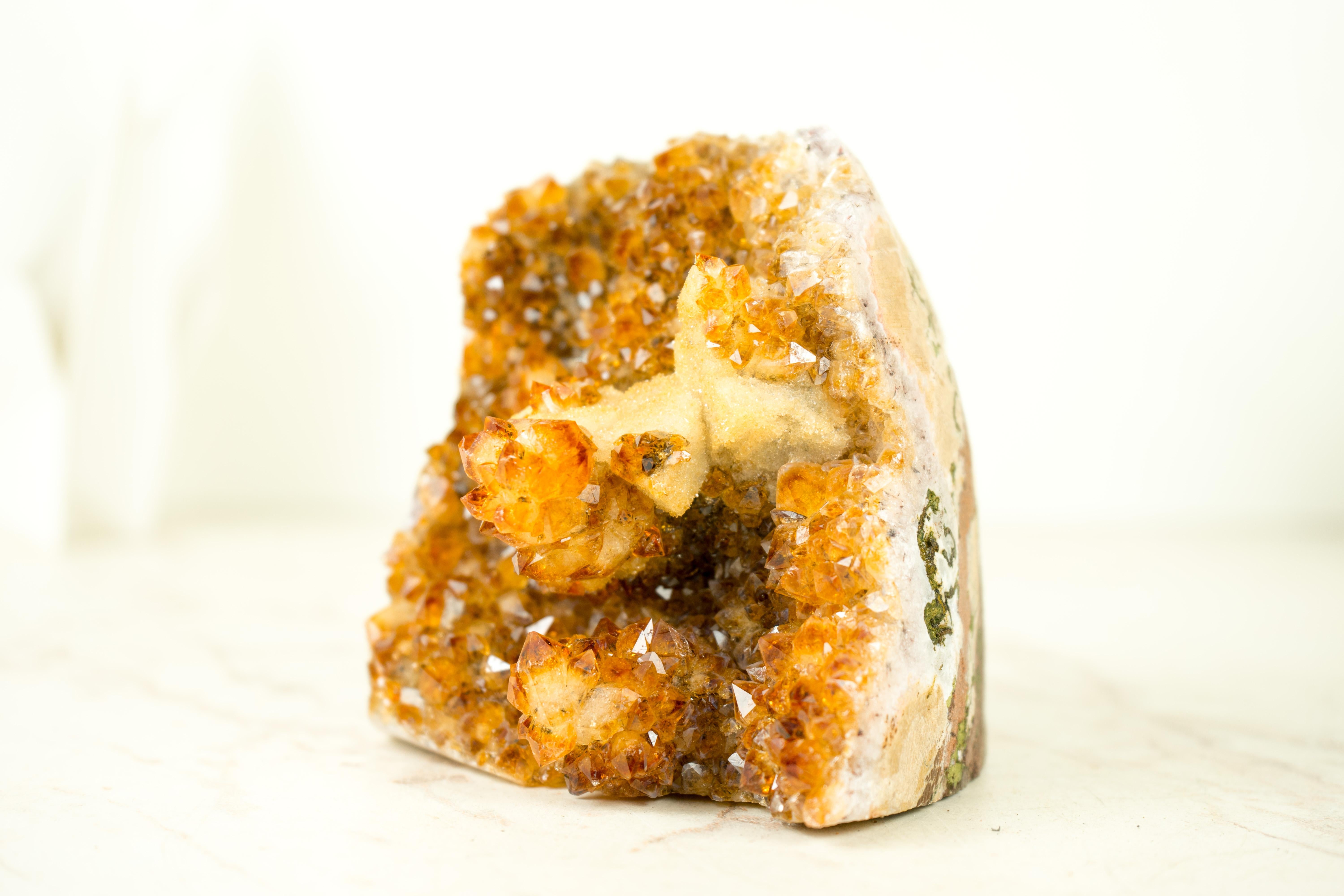 Premium Small Citrine Cluster with Stalactite Flower, with Rare Calcite & Druzy For Sale 3