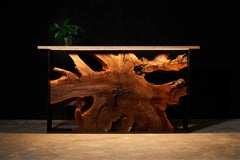 Natural Handmade Walnut Root Reception Desk and Bar Counter Led Backlighting