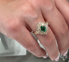14K Yellow Gold 0.70 Ct Oval Emerald & 1.00 Ct Diamond Starburst Ballerina Ring