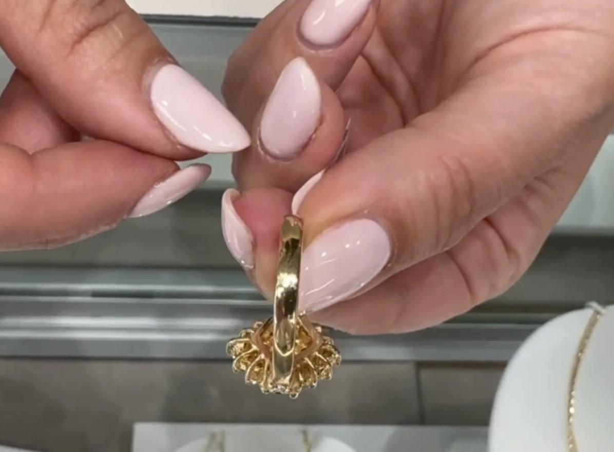Preowned 14K Yellow Gold 0.70 Carat Oval Emerald and 1.00 Carat Diamond Ring For Sale 3