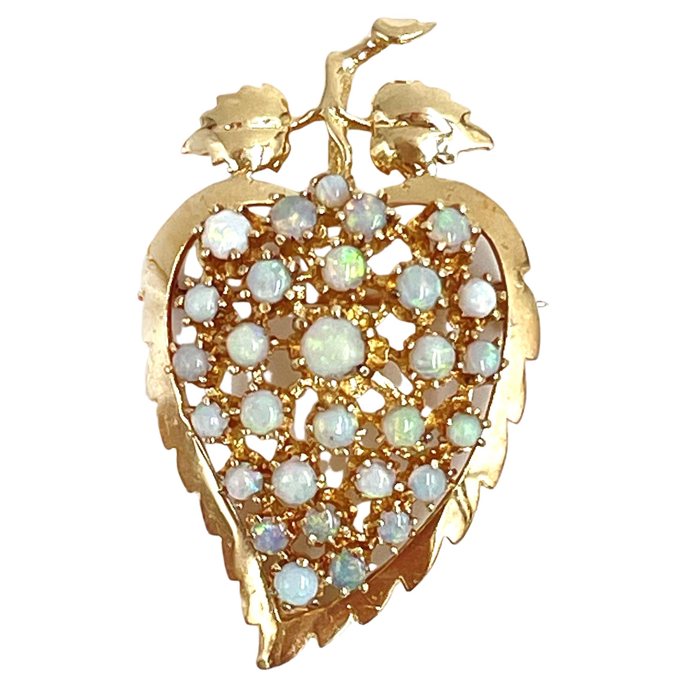 Preowned 14K Yellow Gold Brooch Pin / Pendant with Opals Circa 1960s For Sale