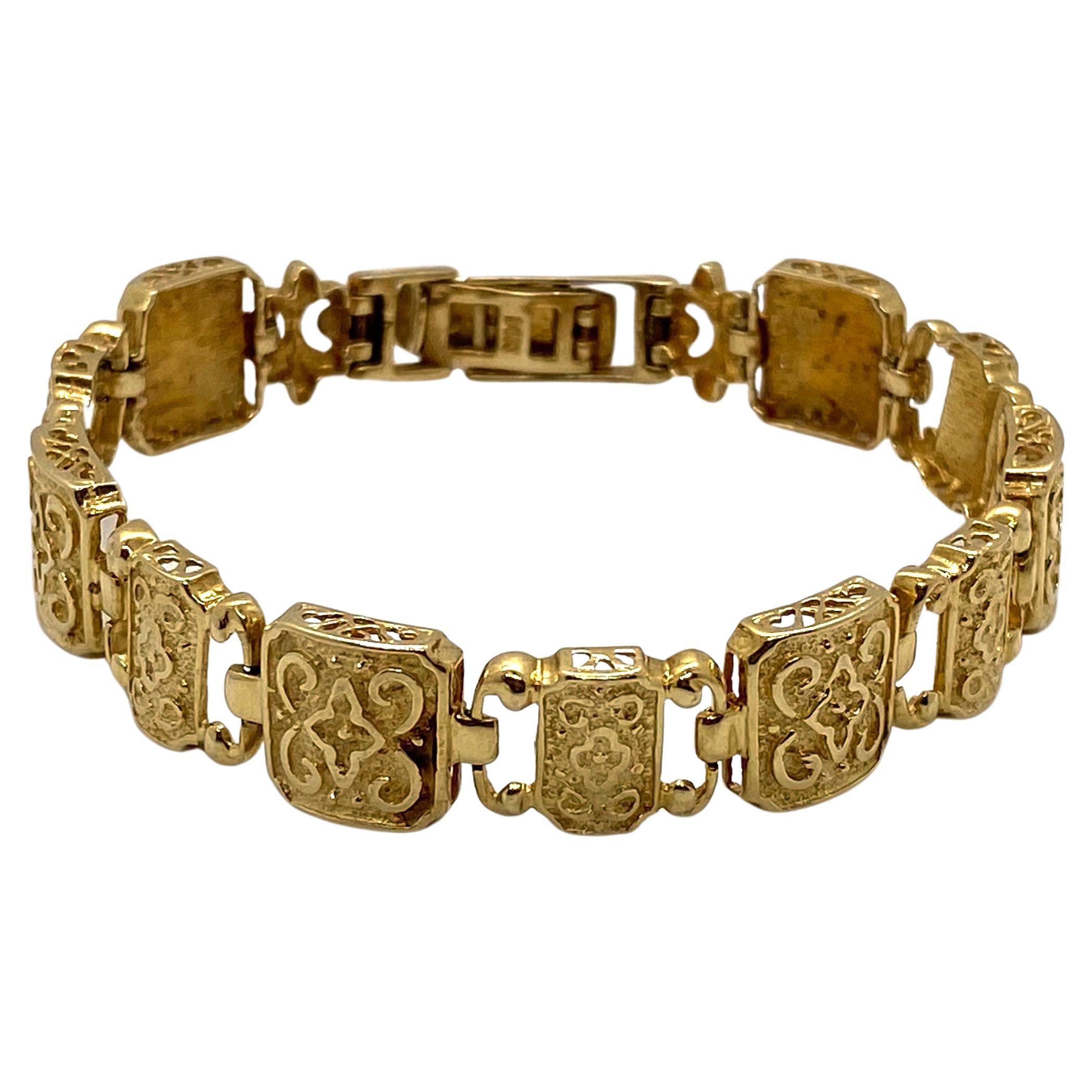Preowned 14K Yellow Gold Byzantine Style Square Link Bracelet For Sale