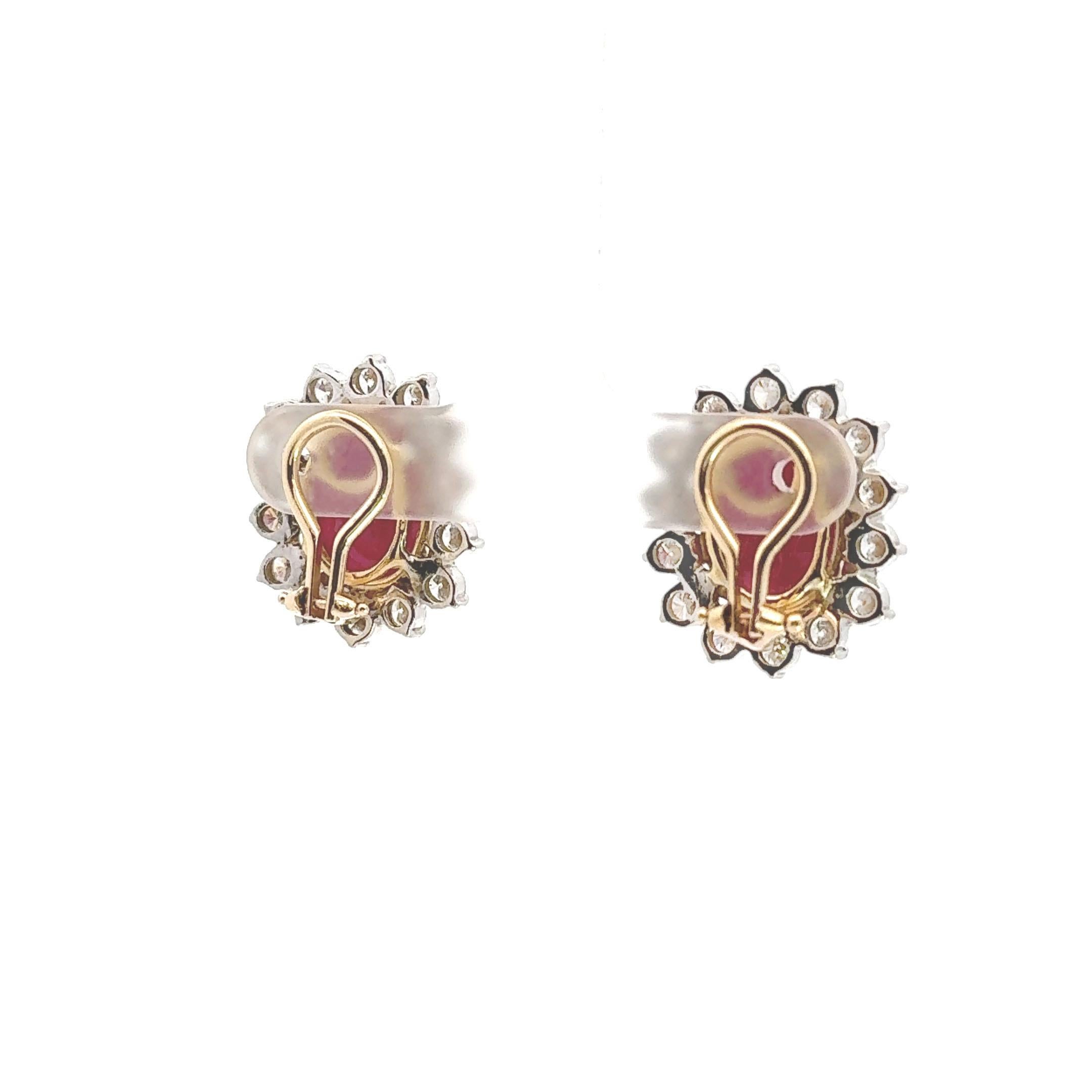 Cabochon Preowned 14K Yellow Gold Diamond and Ruby Earrings - Clip On For Sale