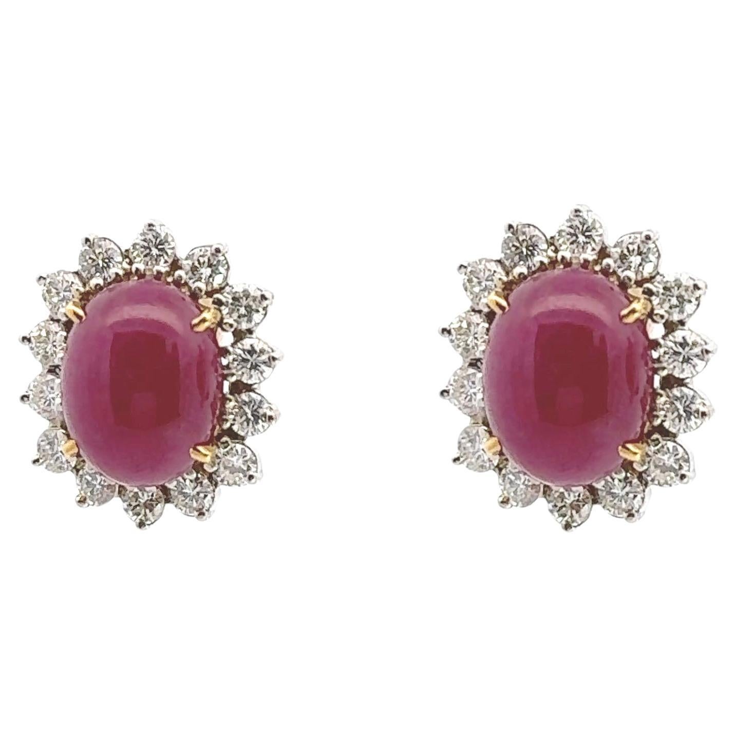 Preowned 14K Yellow Gold Diamond and Ruby Earrings - Clip On For Sale