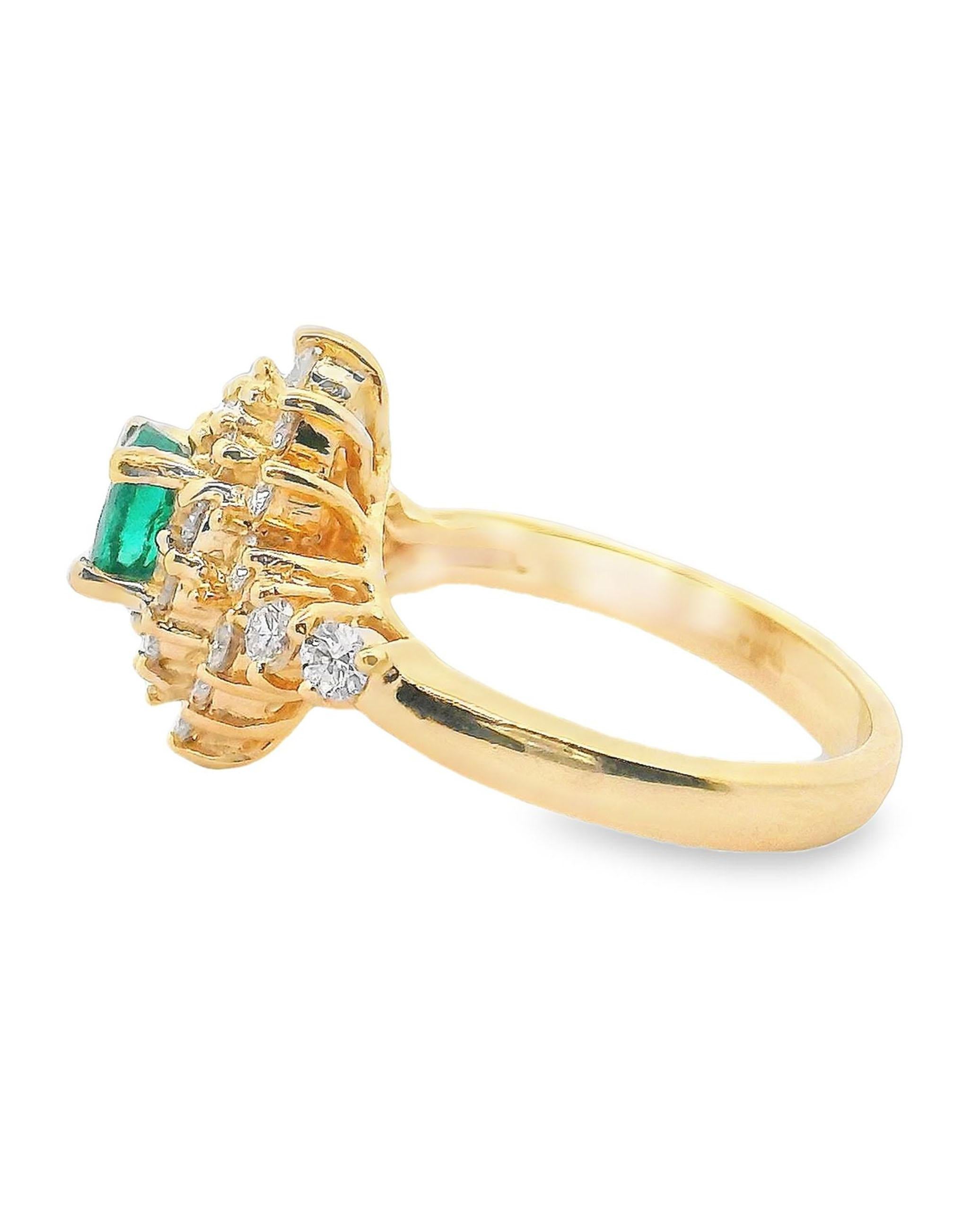Oval Cut Preowned 14K Yellow Gold Emerald and Diamond Ring For Sale