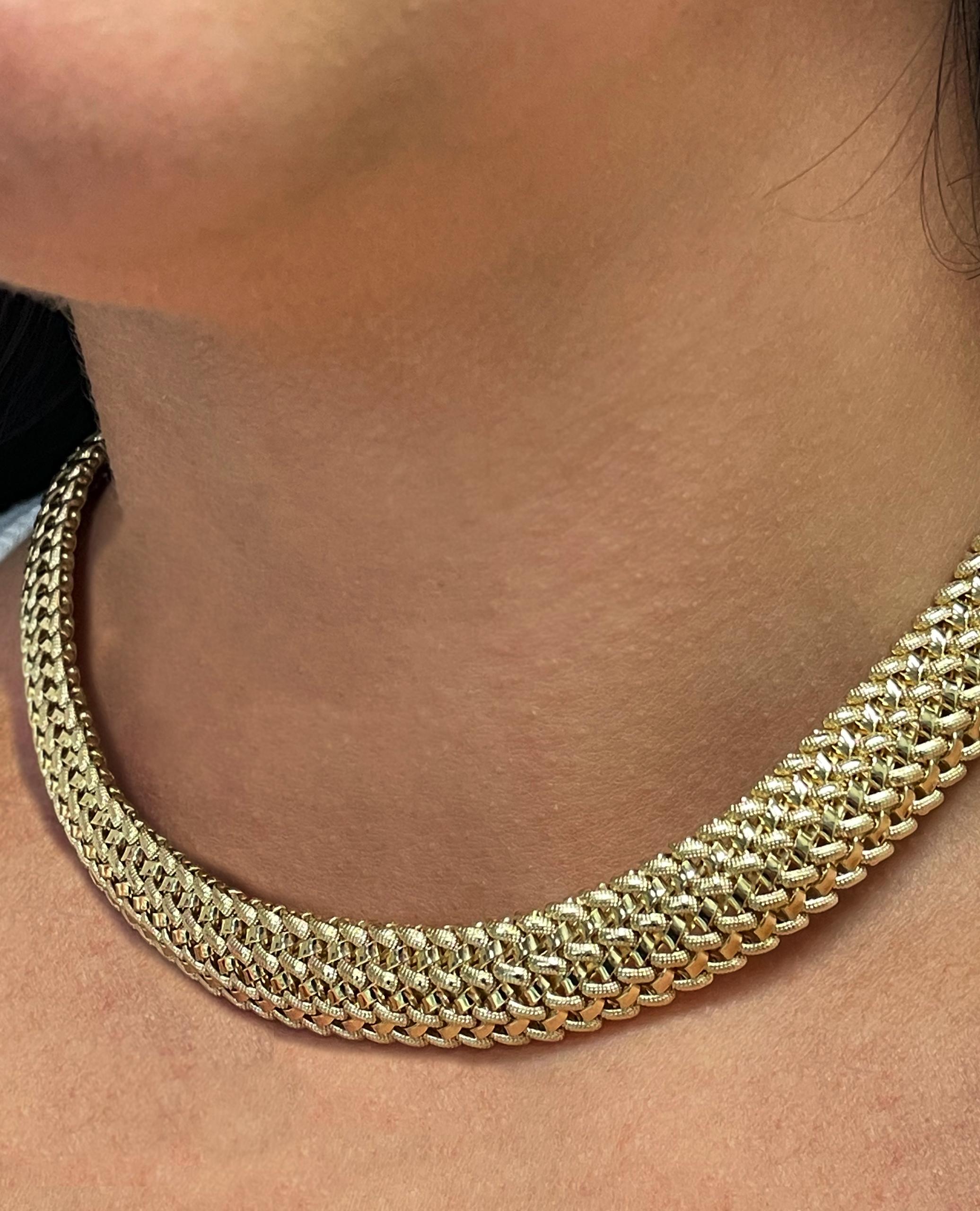 Preowned 14K Gelbgold Breite gewebte Halsband Halskette 1