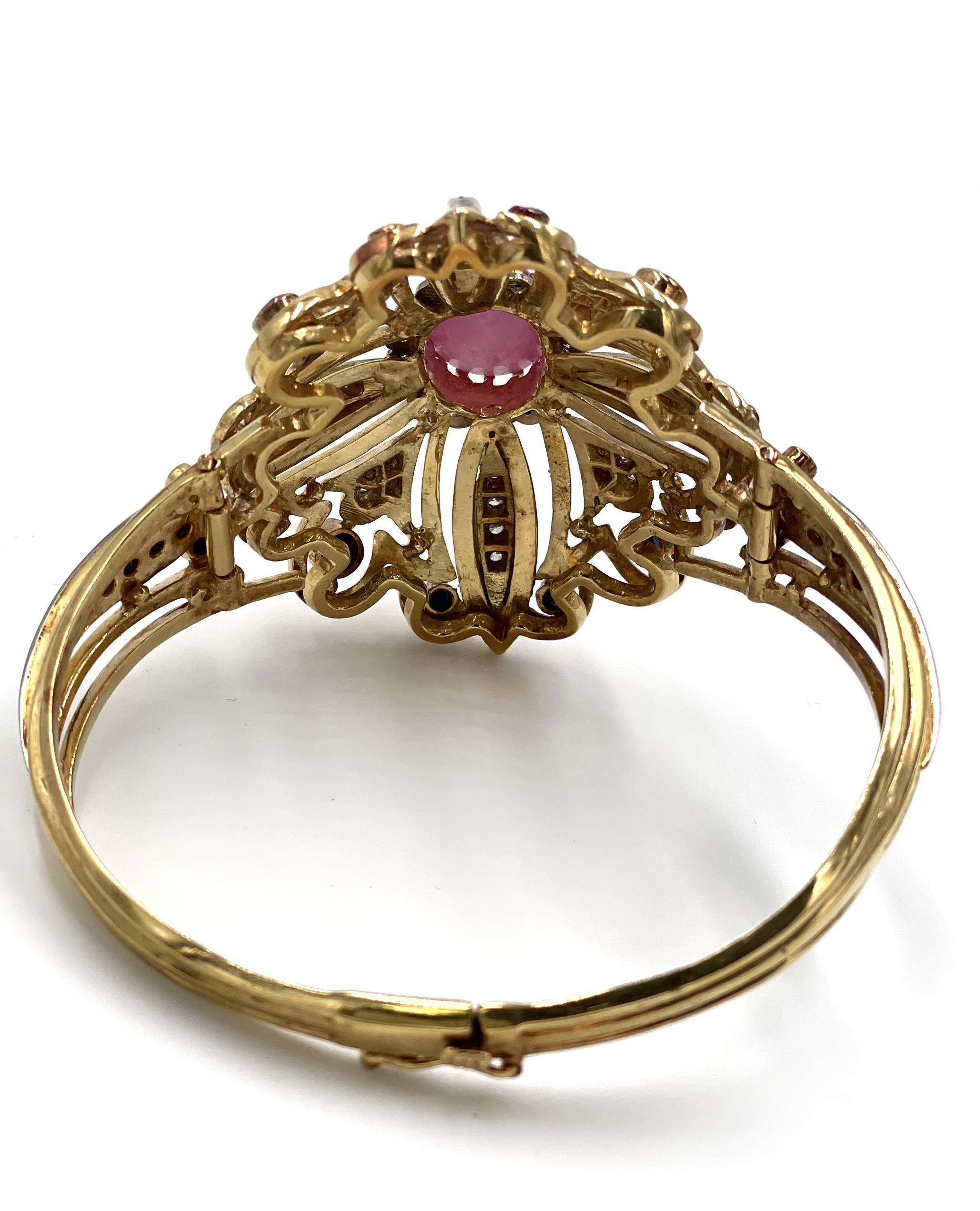 Pre owned 18K Hinged Pink Sapphire and Diamond Bangle by Lalaounis  In Fair Condition In Old Tappan, NJ