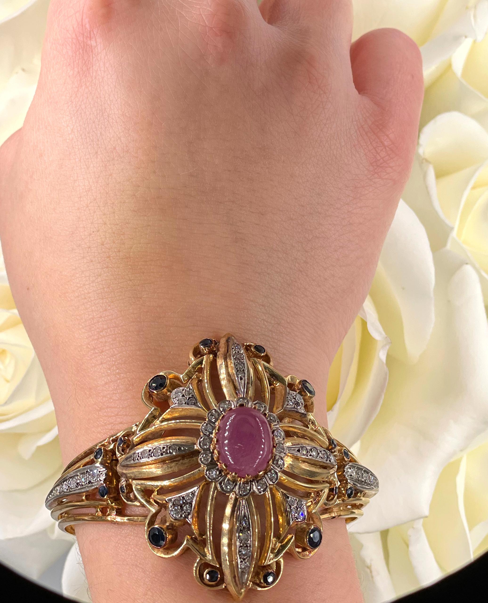 Pre owned 18K Hinged Pink Sapphire and Diamond Bangle by Lalaounis  4