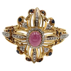 Lalaounis Bracelet jonc à charnière en saphir rose 18 carats et diamants, d'occasion 