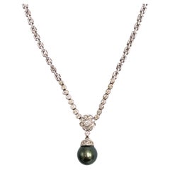 Preowned 18k White Gold Tahitian South Sea Pearl Necklace with Diamonds