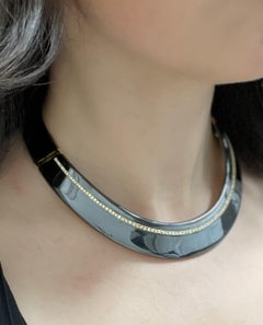 Vintage Black Enamel and Diamond Collar Necklace in 18K Yellow Gold