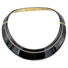 Preowned 18K Yellow Gold Black Enamel and Diamond Collar Necklace