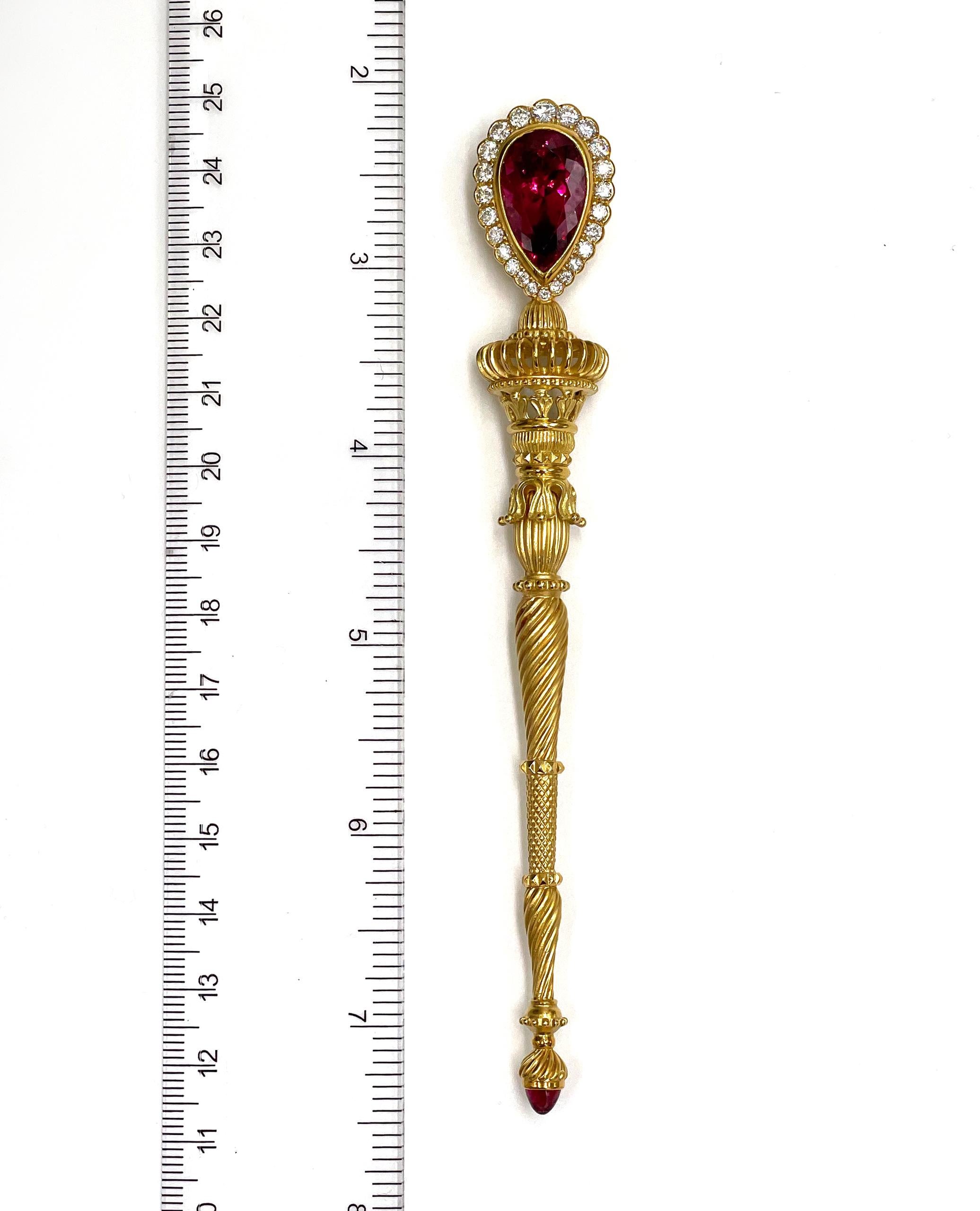 da uomo o donna Cynthia Bach, spilla in oro giallo 18 carati con rubellite e diamanti, usata. in vendita