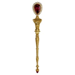 Preowned Cynthia Bach 18K Yellow Gold Rubellite and Diamond Brooch