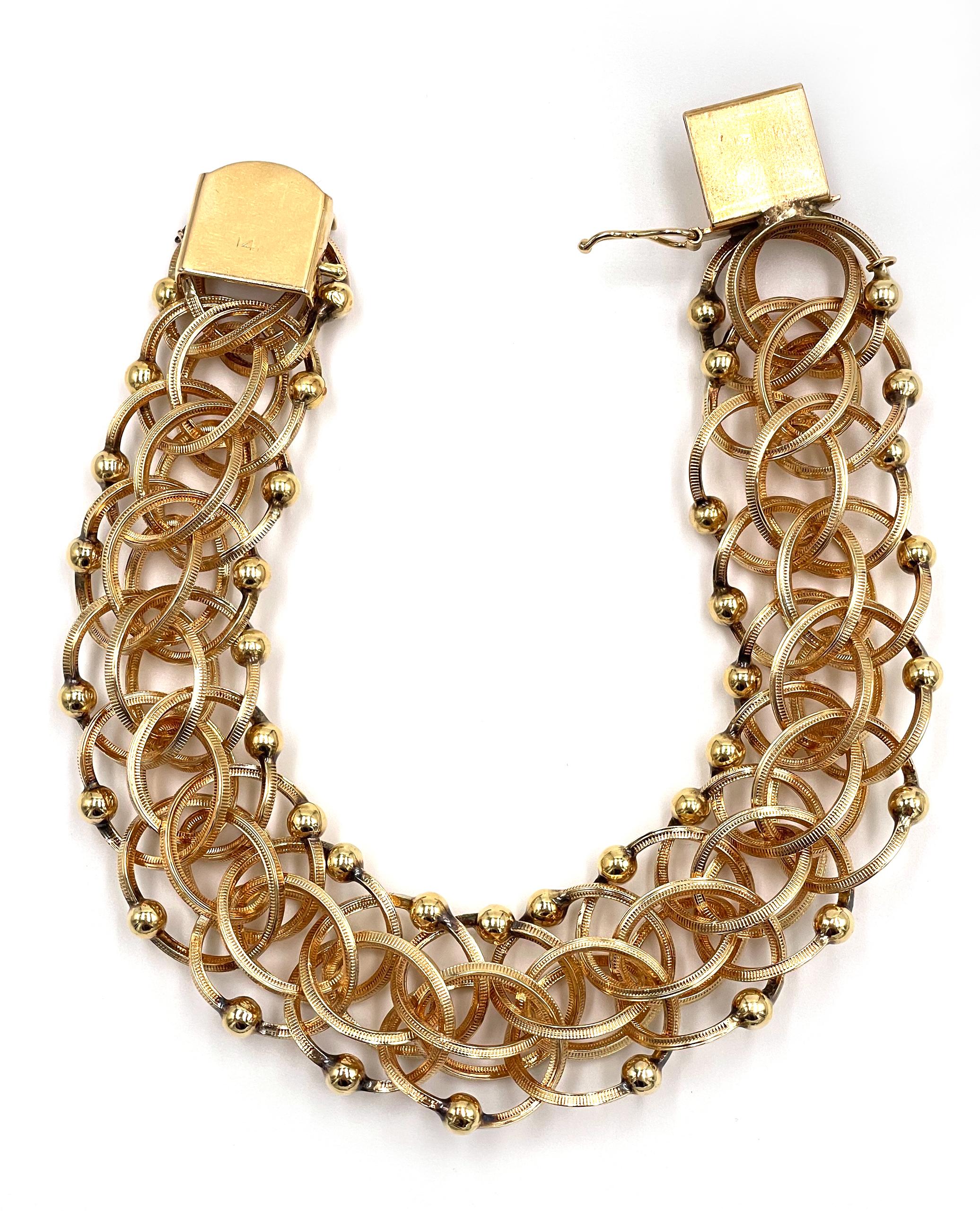 Breites Vintage 14K Gelbgold-Charm-Armband aus Vorbesitz, 1960er Jahre Damen