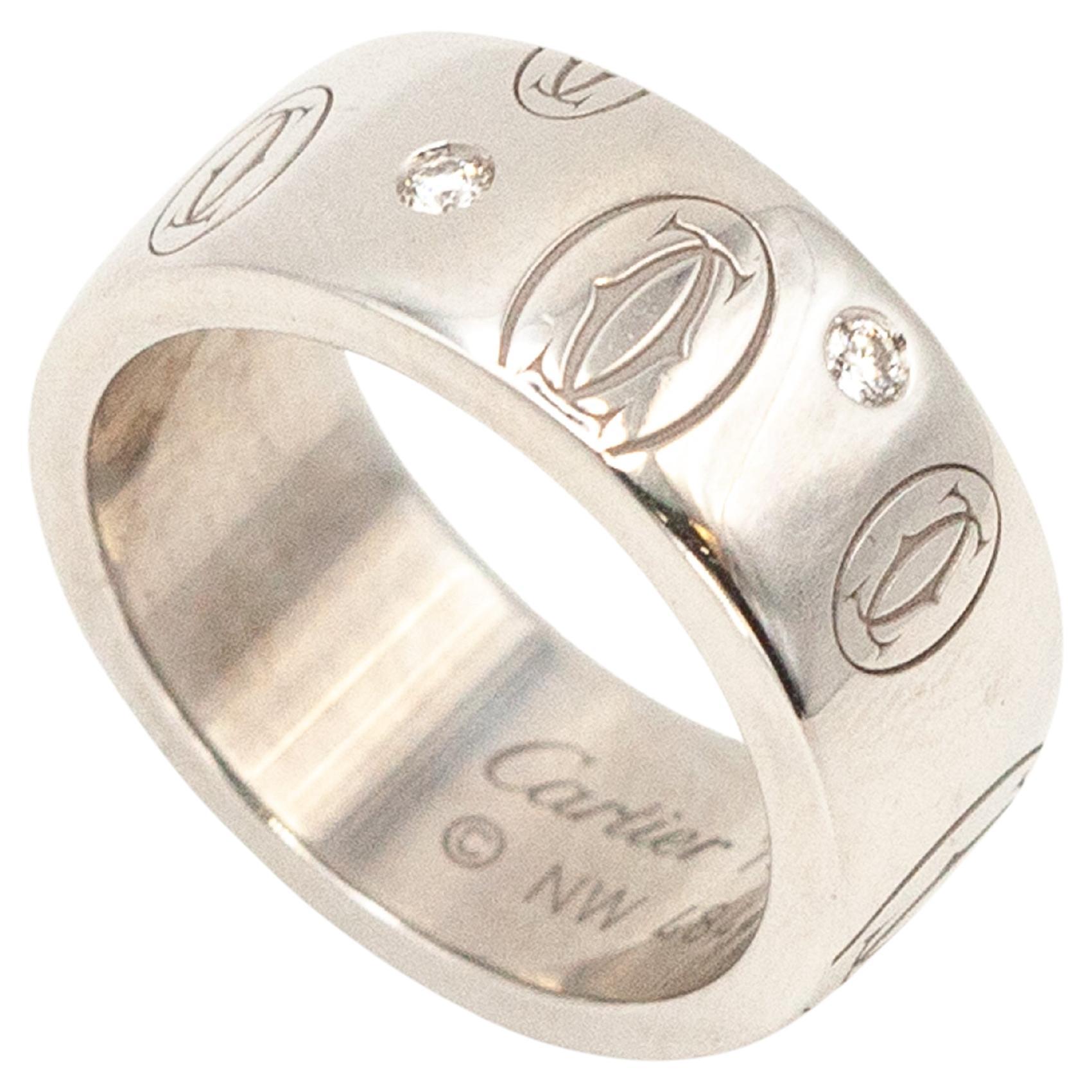 Preowned CARTIER 18K WG 5-Diamond Happy Birthday Double C logo Ring