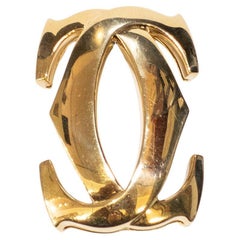 Preowned CARTIER 18k yellow gold Double-C Motif Fur Clip Brooch