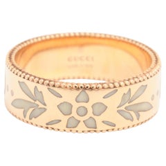 Preowned GUCCI Ring. 18k Pink Rose Gold ICON Blooms Enamel Band.