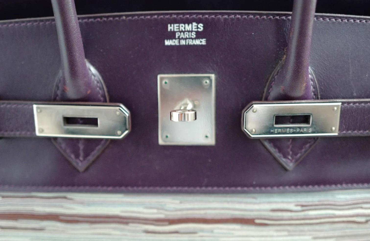 Preowned Hermes Birkin 35 Vibrato Raisin With Palladium HW Limited Edition en vente 6