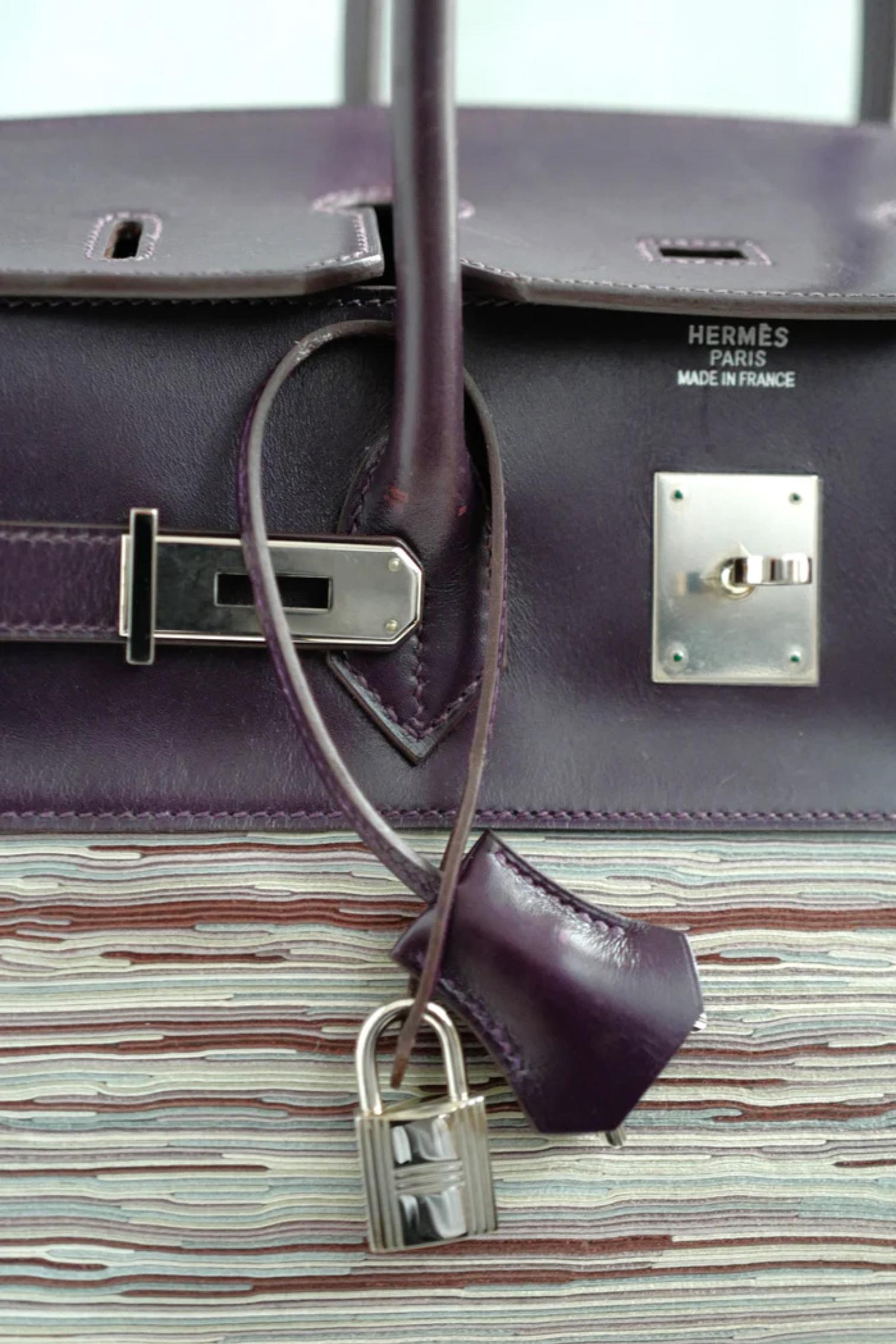 Preowned Hermes Birkin 35 Vibrato Raisin With Palladium HW Limited Edition en vente 7