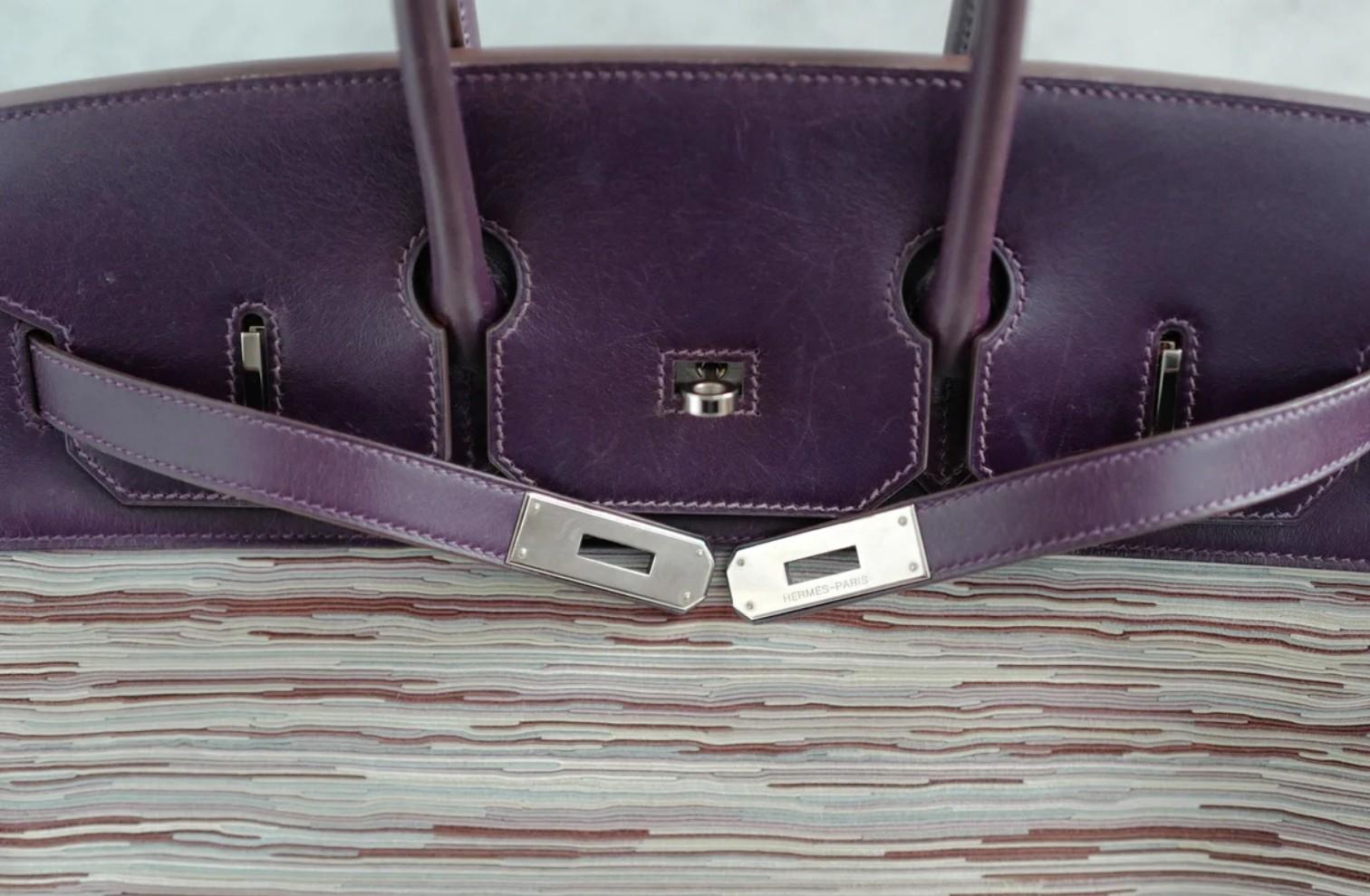 Preowned Hermes Birkin 35 Vibrato Raisin With Palladium HW Limited Edition en vente 9