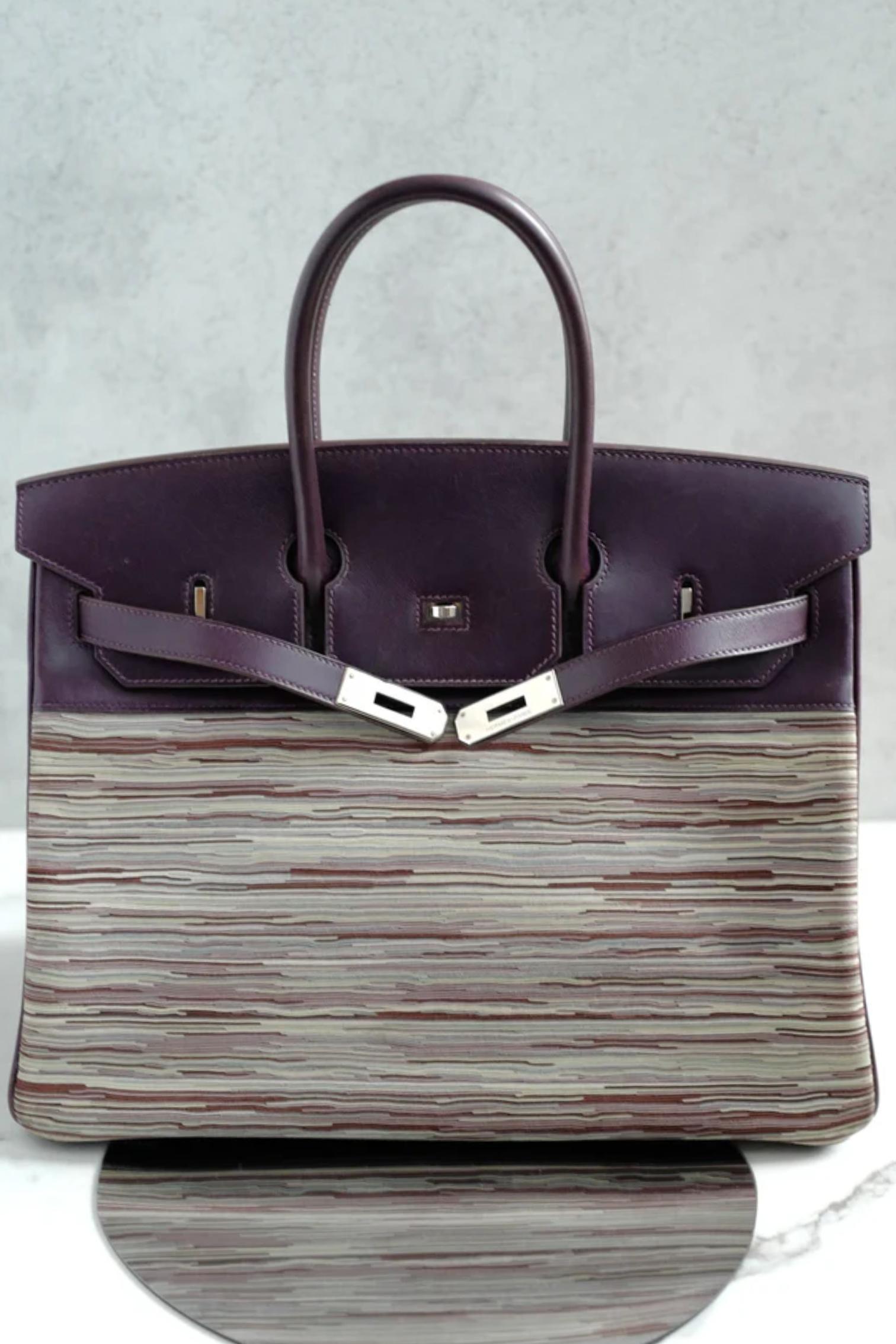 Preowned Hermes Birkin 35 Vibrato Raisin With Palladium HW Limited Edition en vente 11