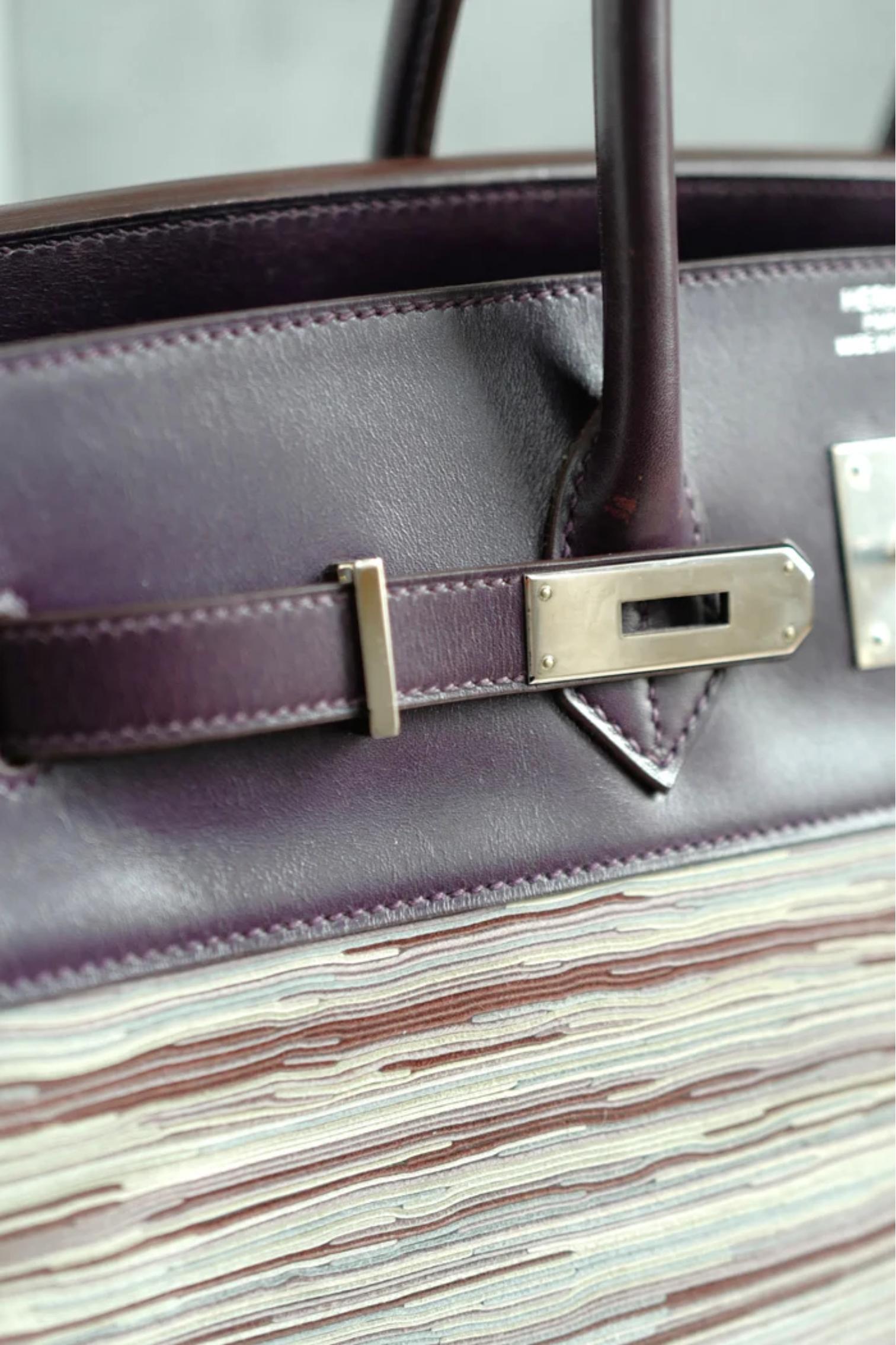 Preowned Hermes Birkin 35 Vibrato Raisin With Palladium HW Limited Edition en vente 12