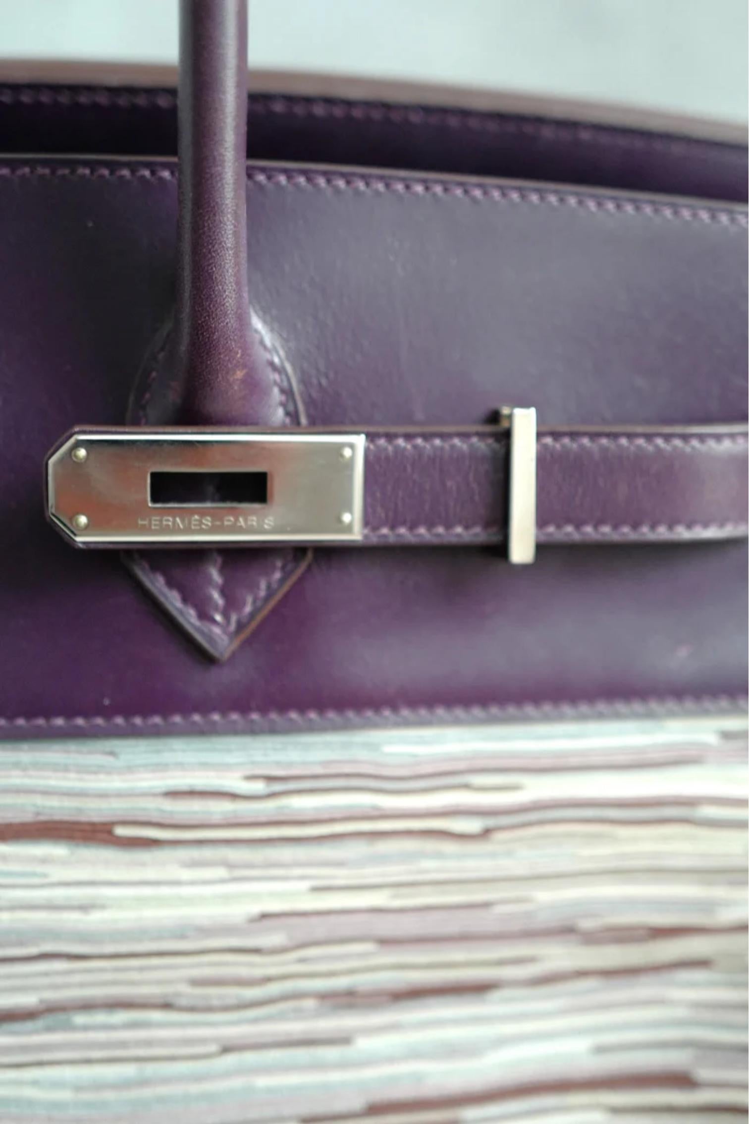 Preowned Hermes Birkin 35 Vibrato Raisin With Palladium HW Limited Edition en vente 13