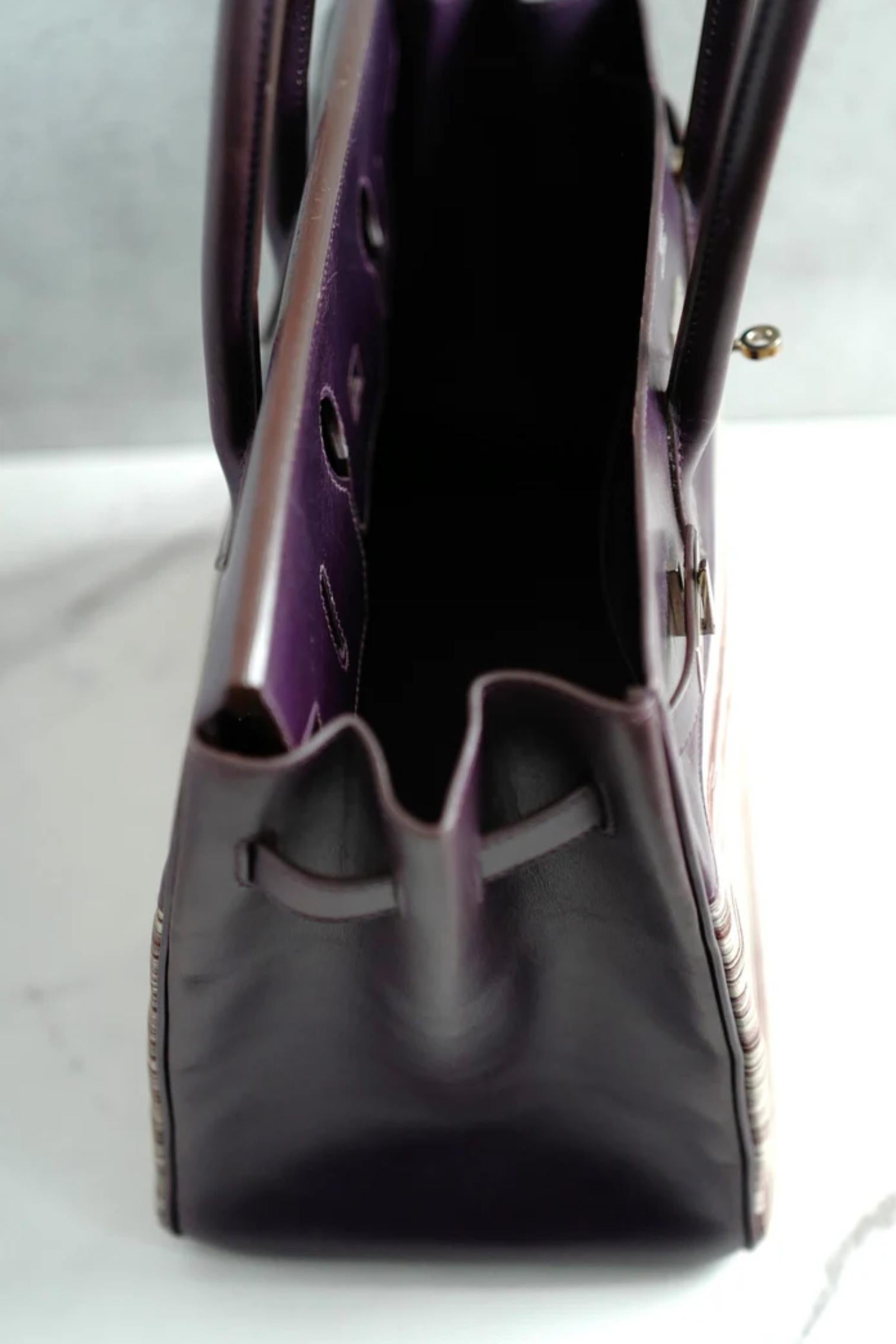 Preowned Hermes Birkin 35 Vibrato Raisin With Palladium HW Limited Edition en vente 14