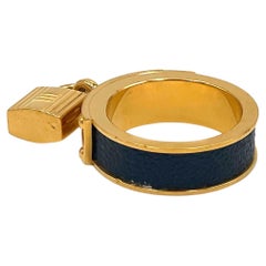 Vintage Preowned Hermes Kelly Motif Gold Tone Scarf Ring, Black