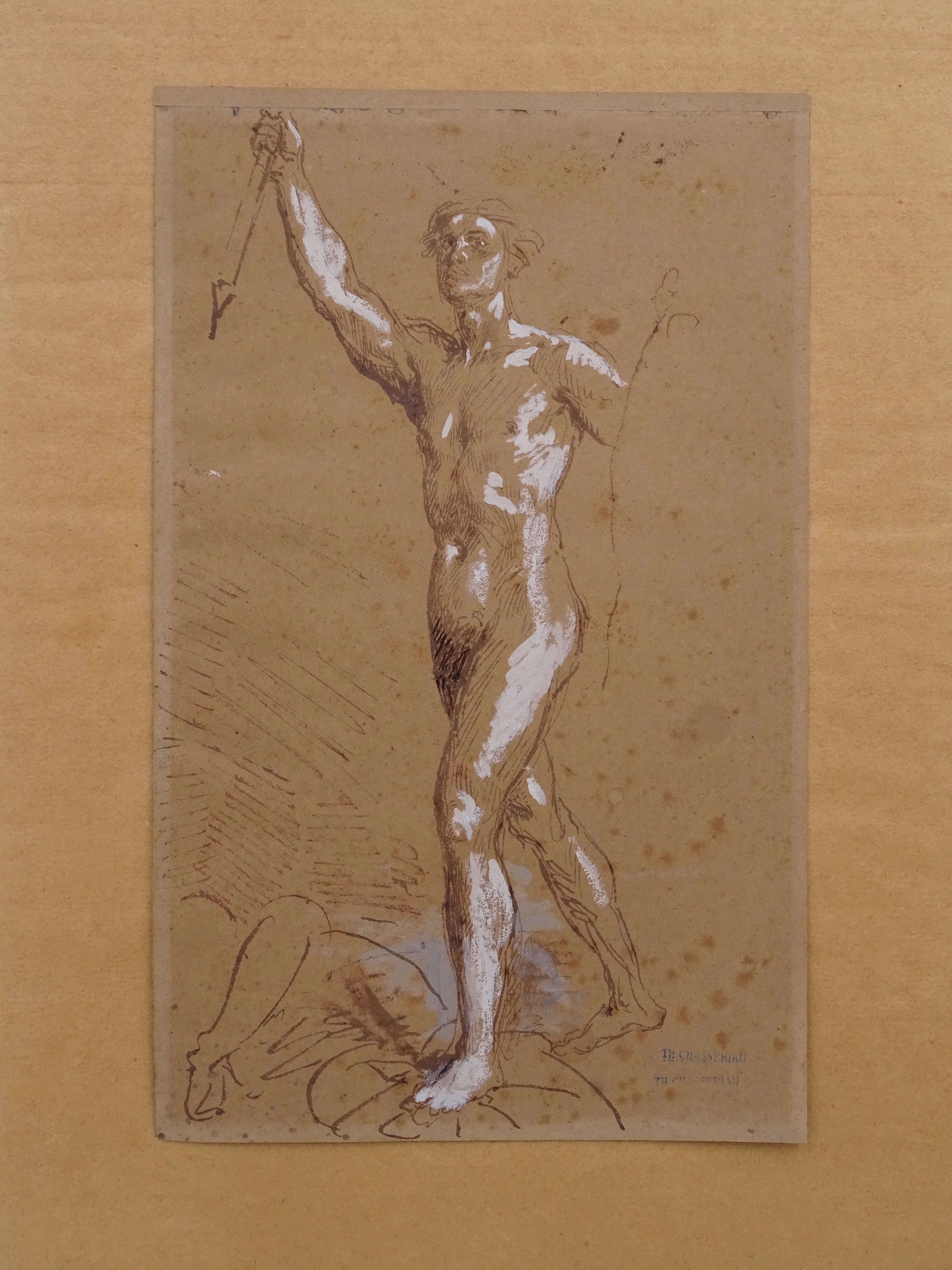 Preparatory drawing/study made in pencil and white lead on paper by French artist Théodore Chassériau in the early 1850s.

The drawing in question depicting a male nude is a preparatory drawing for a larger painting, 