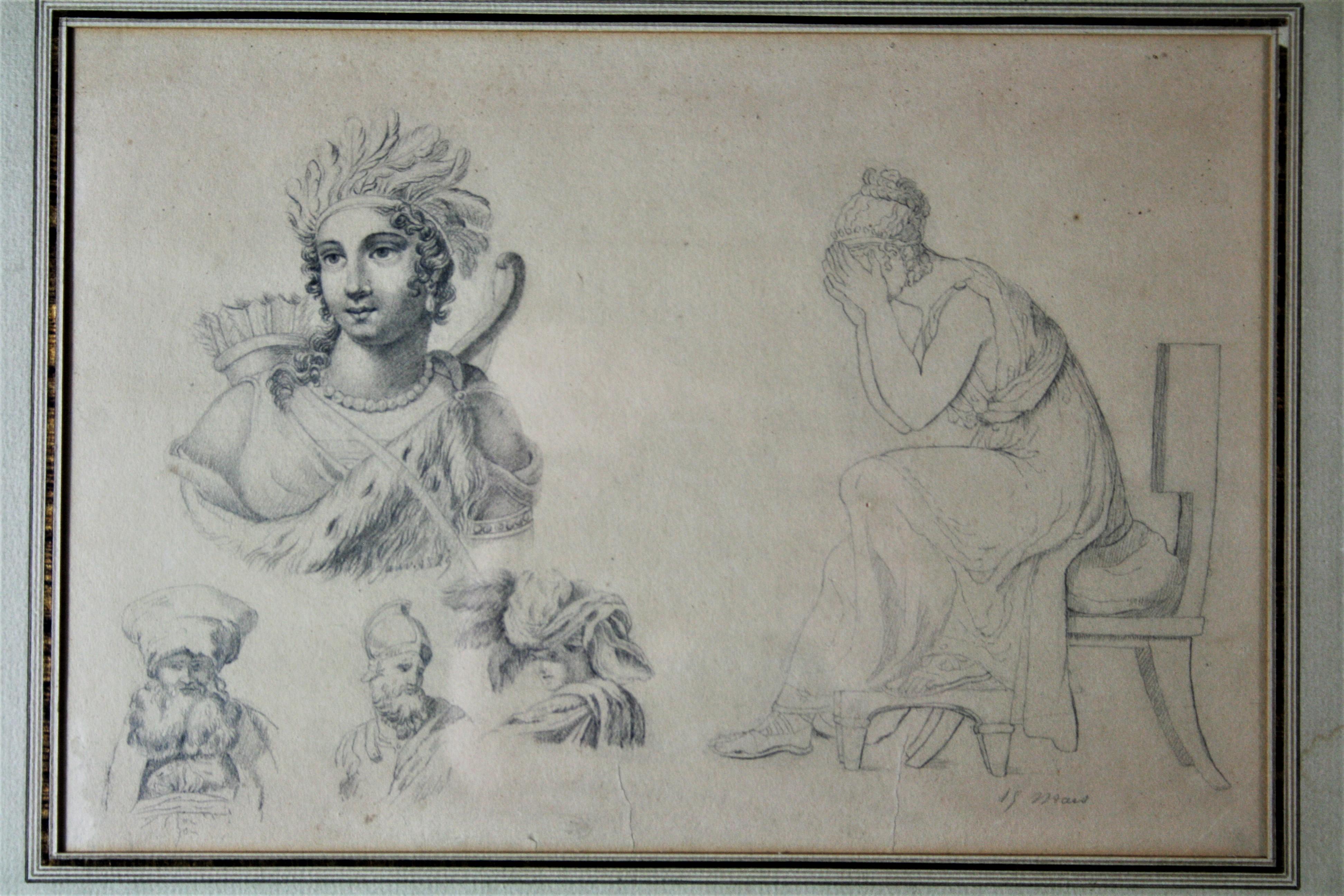 Preparatory Drawings Empire Antique Inspirations 19th Century For Sale 1