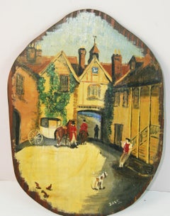 Preparing for the English Fox Hunt Oil Painting, Hand-Painted, 1950s