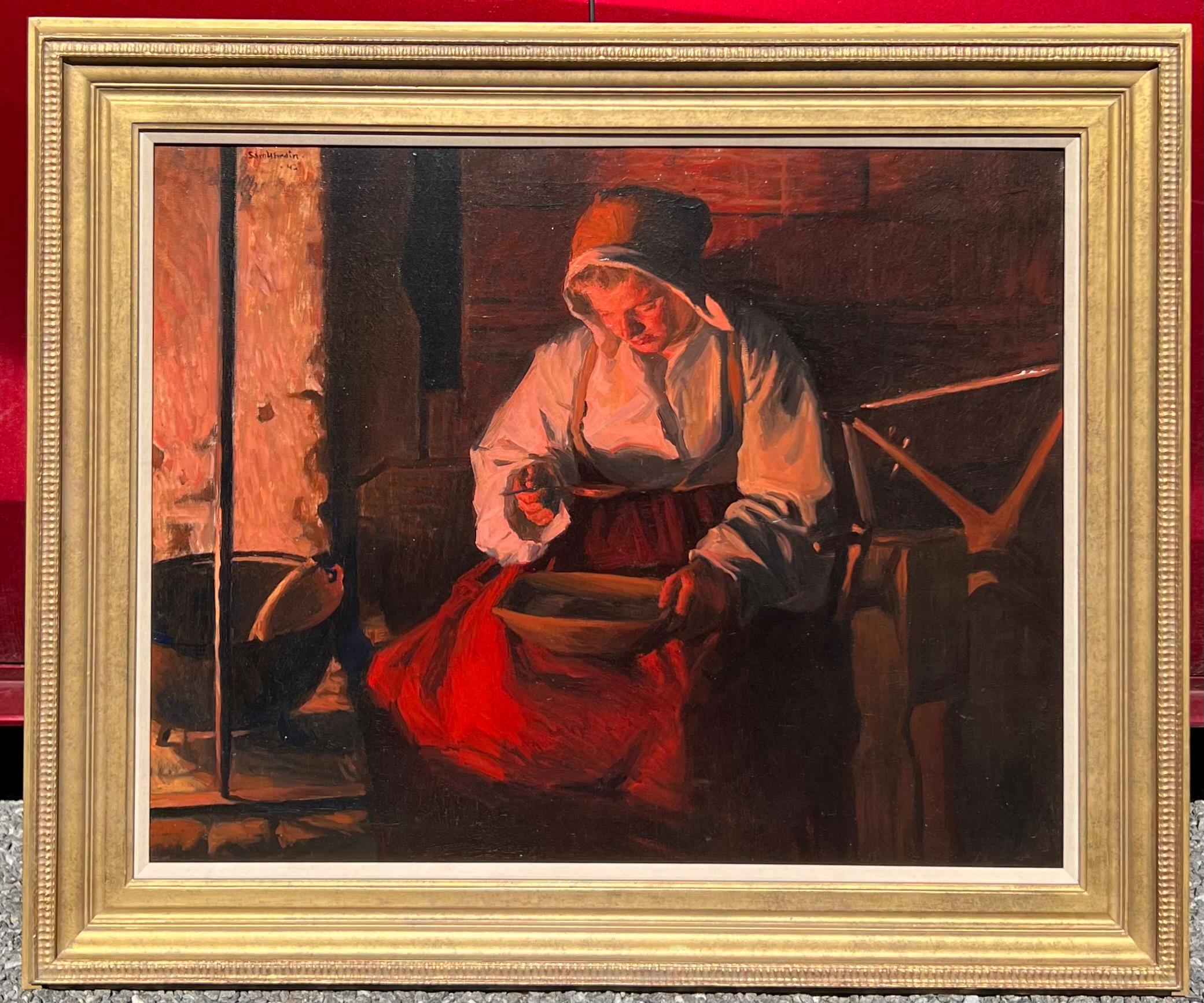 This oil on canvas is signed and date in the upper left and measures 38
