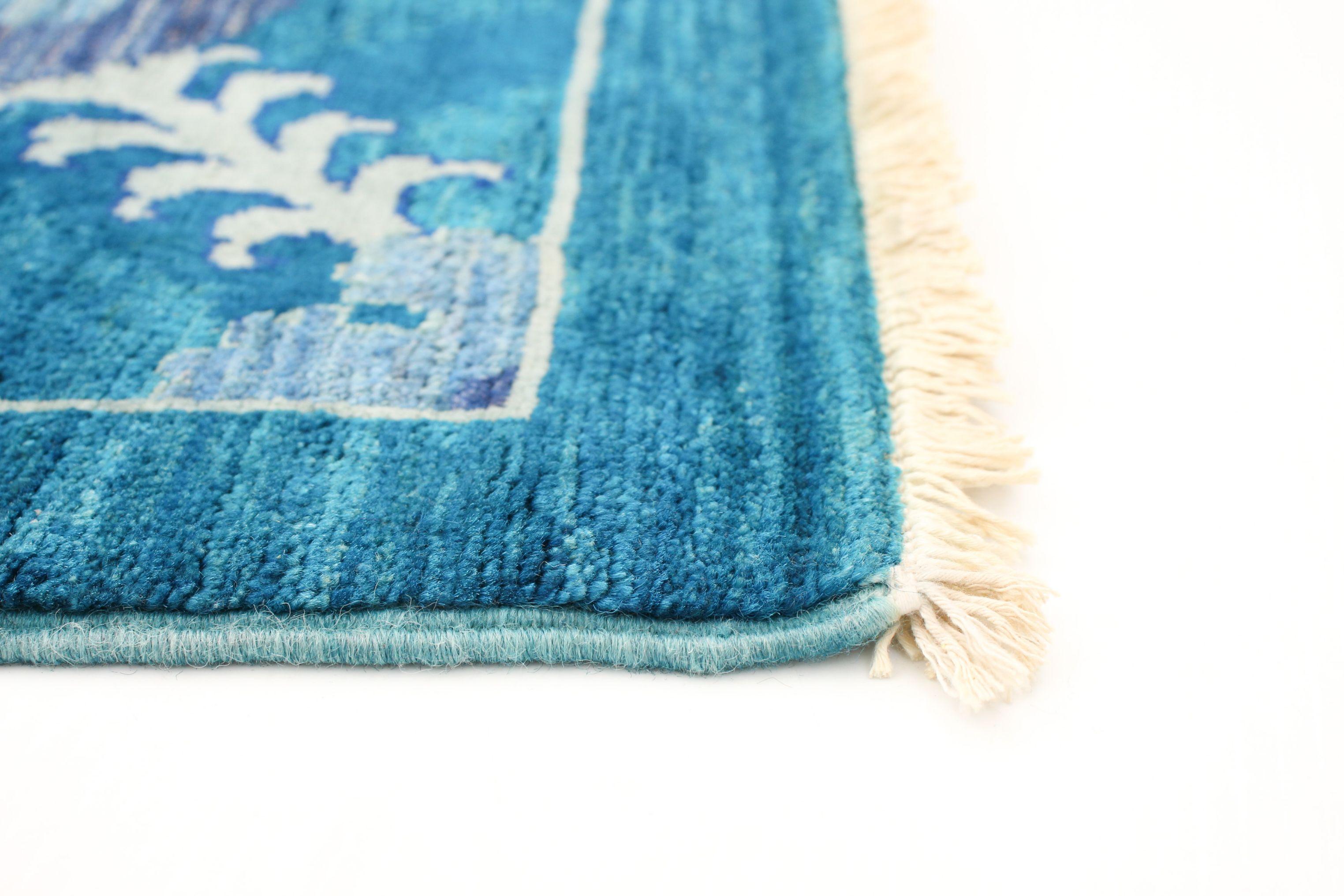 Handgeknüpfter Oushak-Teppich aus Wolle in Riemchen-Aquablau im Arts and Crafts-Stil, 8' x 10' (Handgefertigt) im Angebot