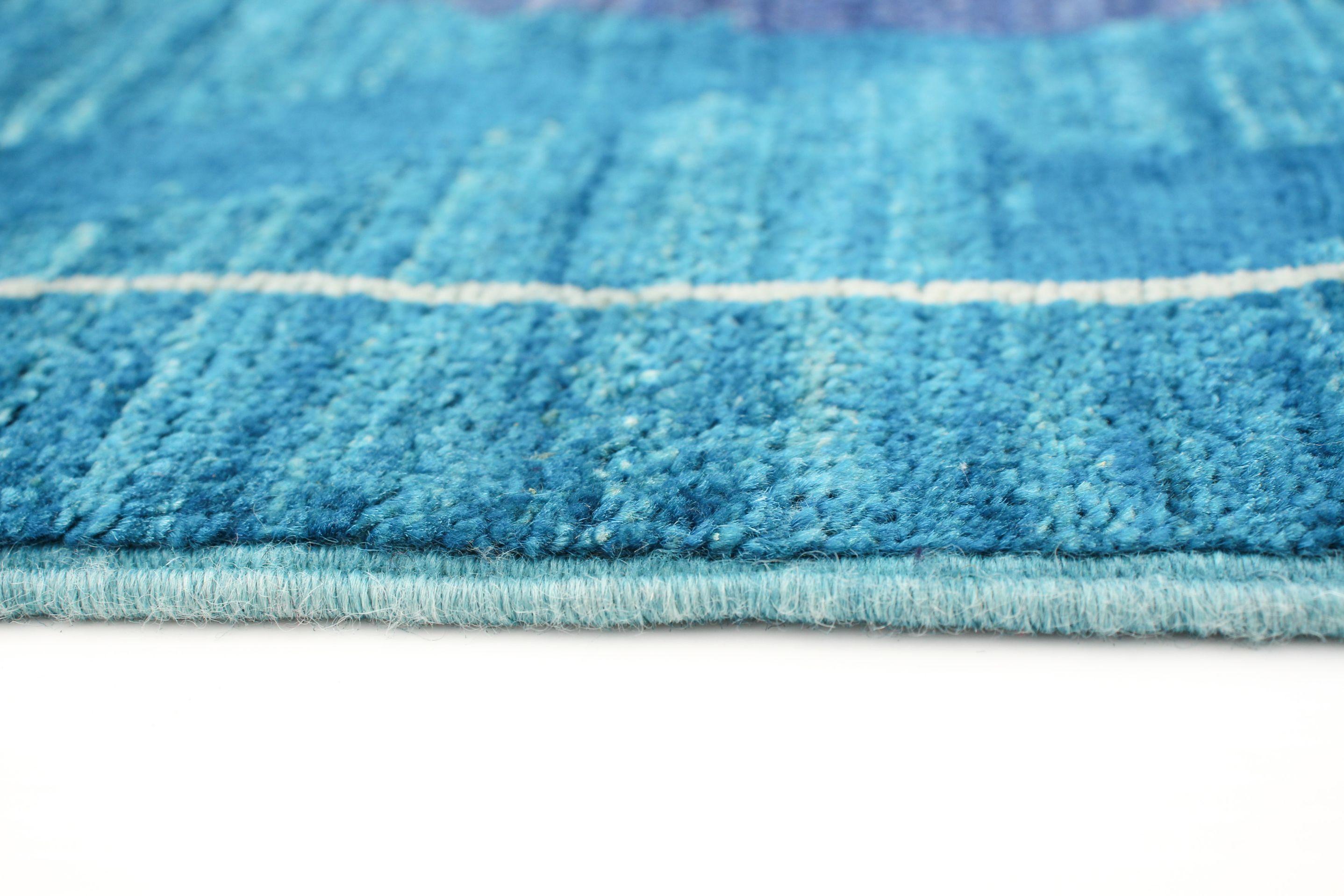 Handgeknüpfter Oushak-Teppich aus Wolle in Riemchen-Aquablau im Arts and Crafts-Stil, 8' x 10' im Zustand „Neu“ im Angebot in New York, NY