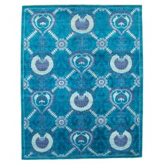 Preppy Blue Arts & Crafts and Transitional Oushak Hand-Knotted Carpet