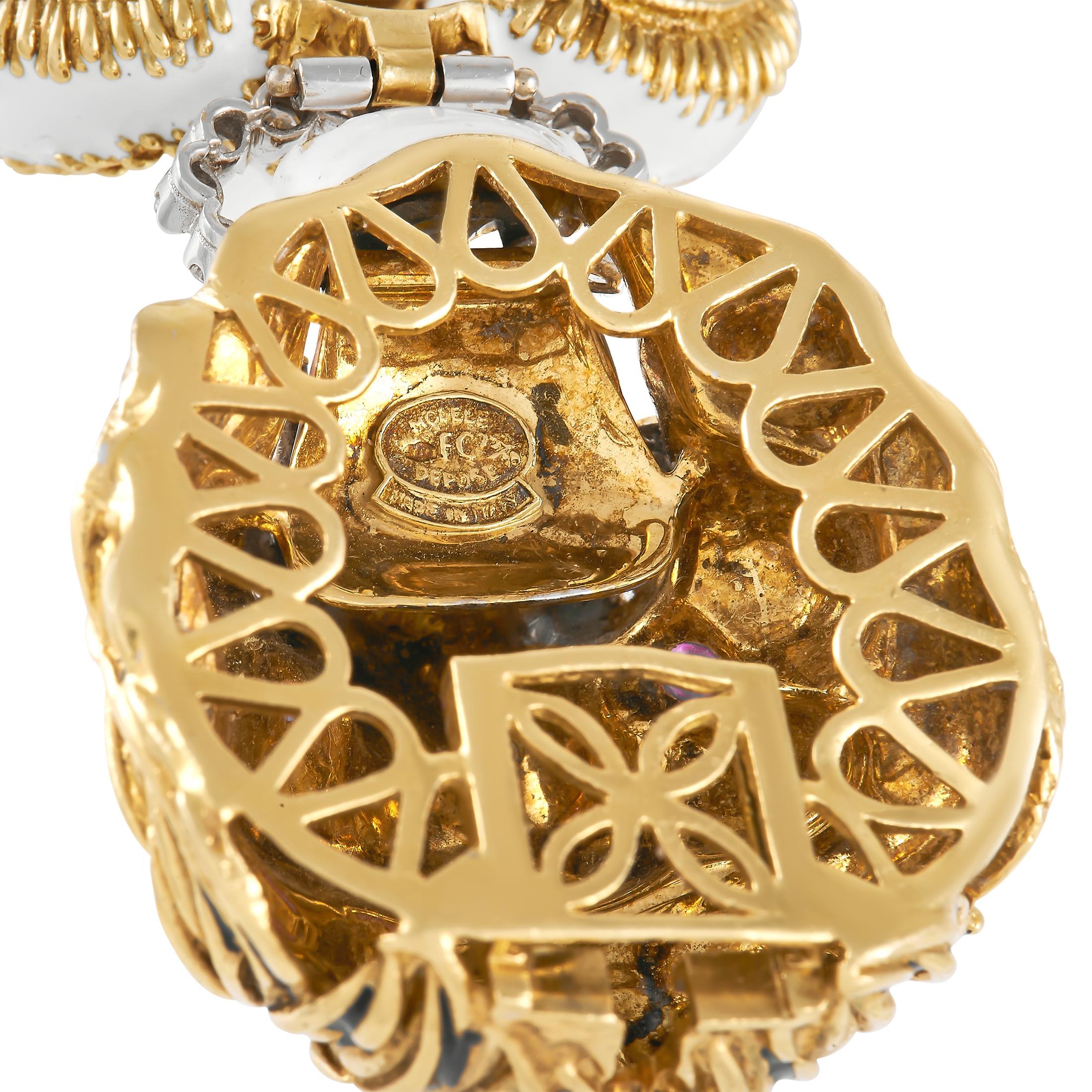 Women's Prescarolli 18K Yellow Gold 1.15ct Diamond and Enamel Lion Bracelet For Sale